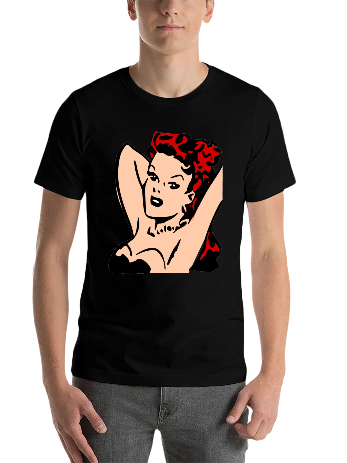 Black Retro Pin-Up Girl Graphic T-Shirt - Black view 7
