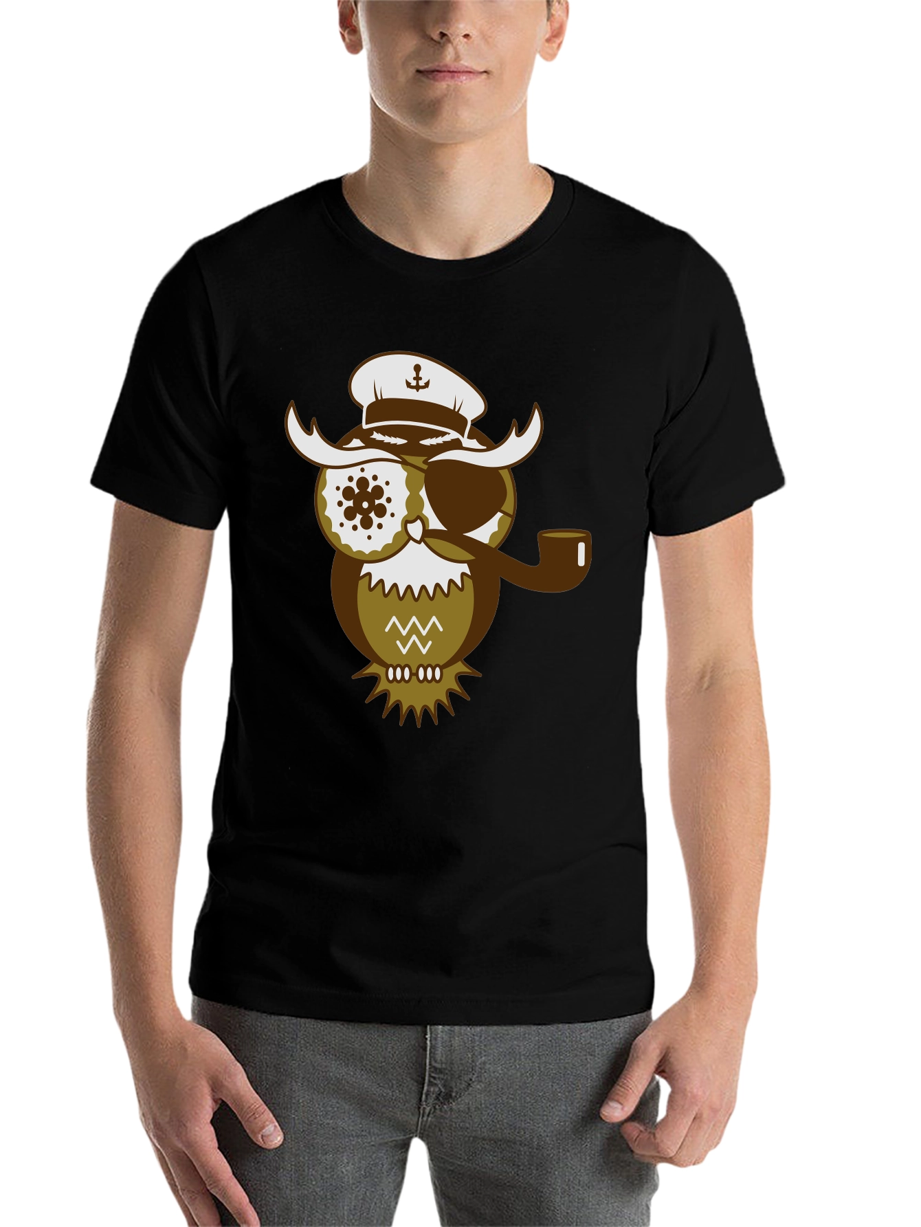 Black Pirate Owl Graphic T-Shirt - Unique Design Tee view 7