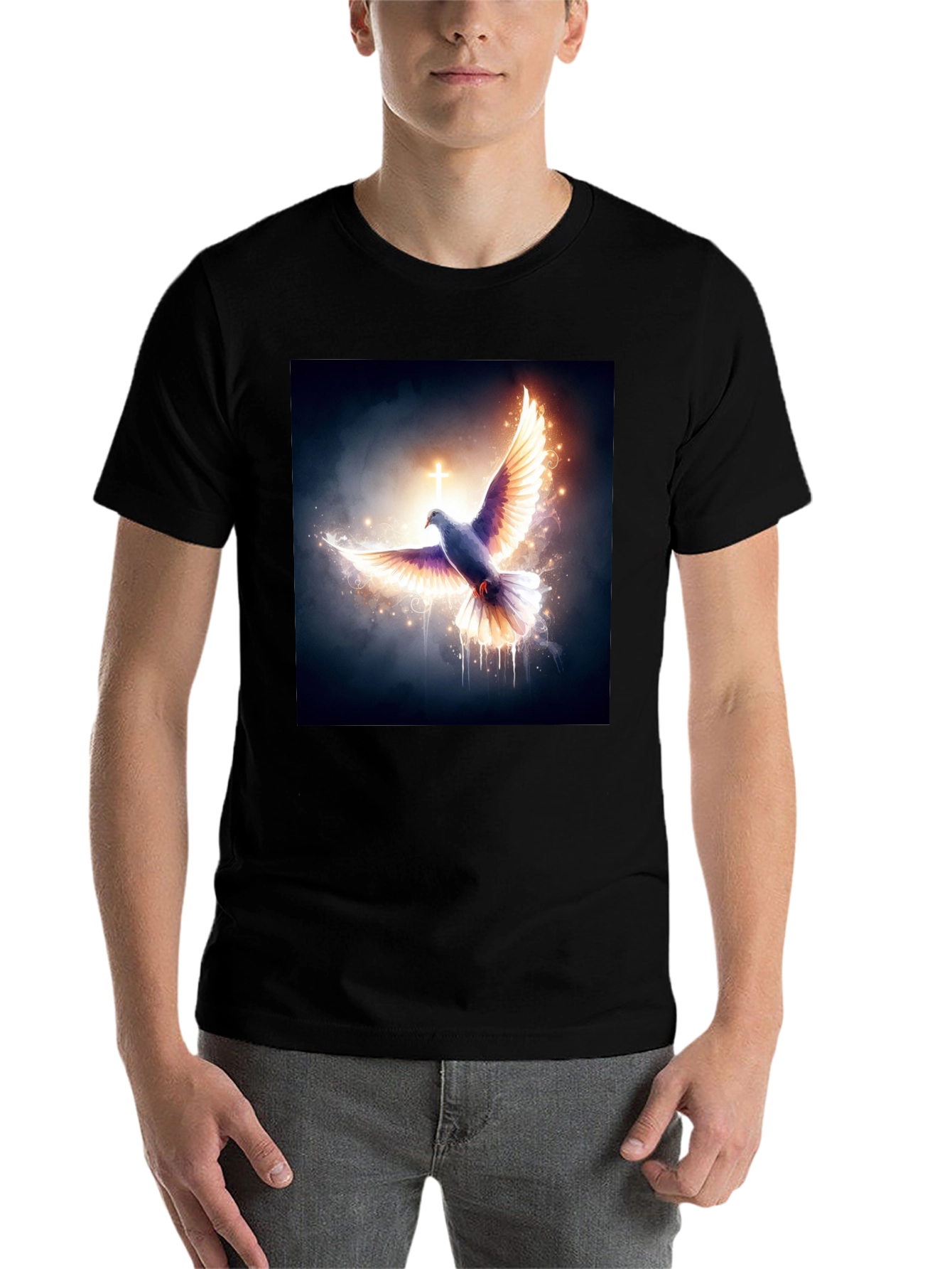 Dove & Cross Graphic Black T-Shirt - 7