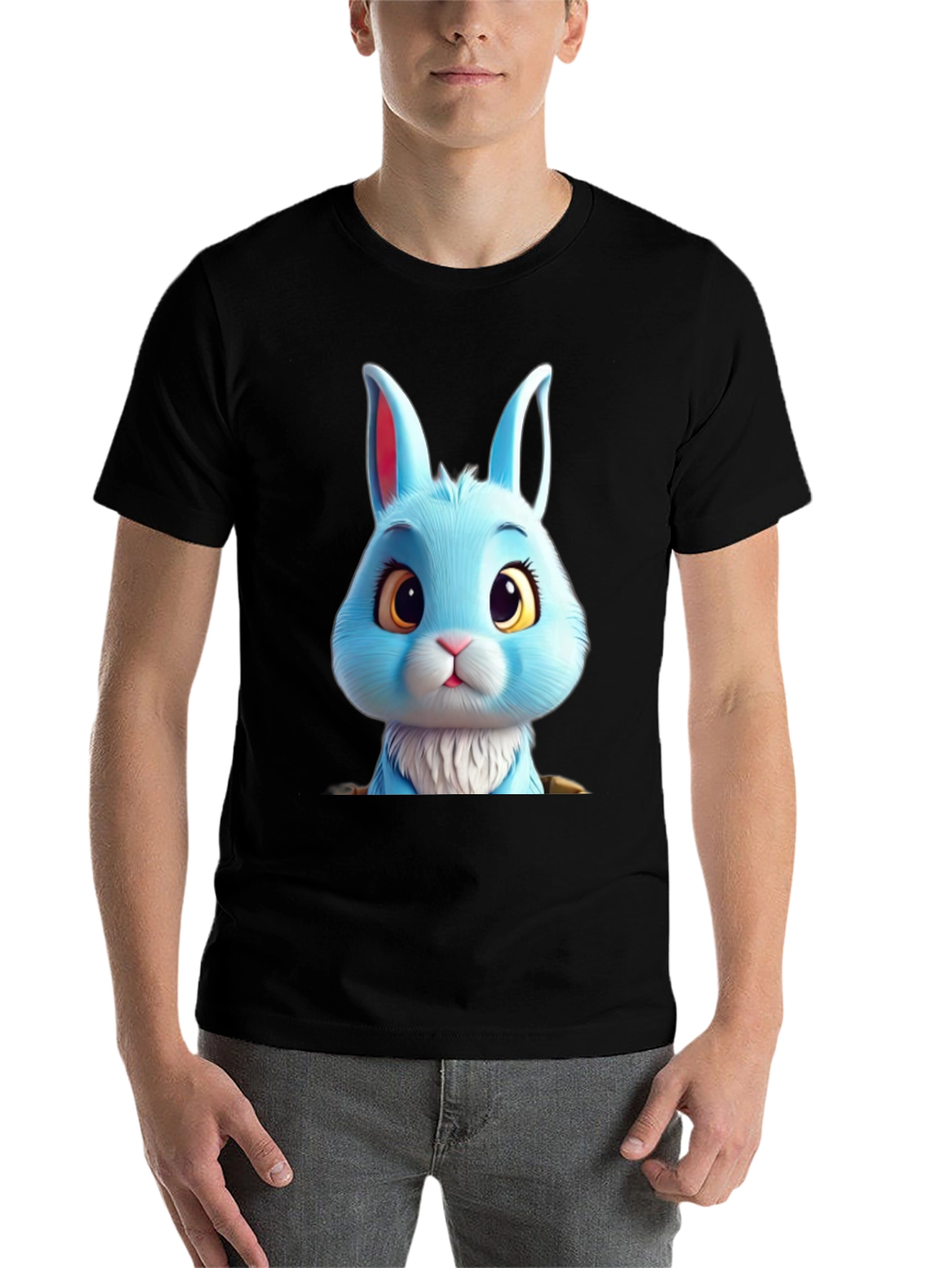 Black Cute Blue Bunny Graphic Tee - Soft & Stylish view 7