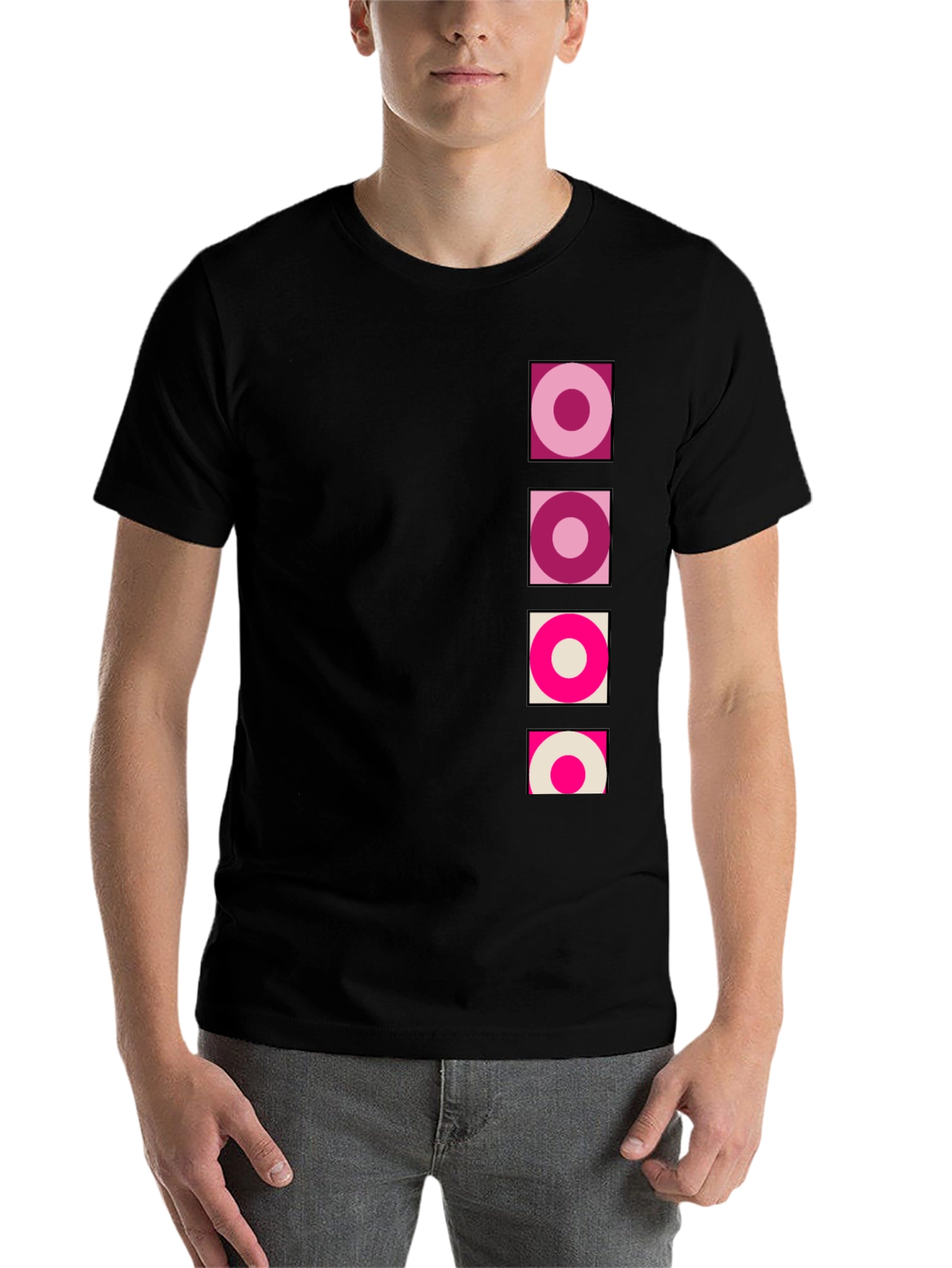 Black Retro Circle Design Black T-Shirt view 7