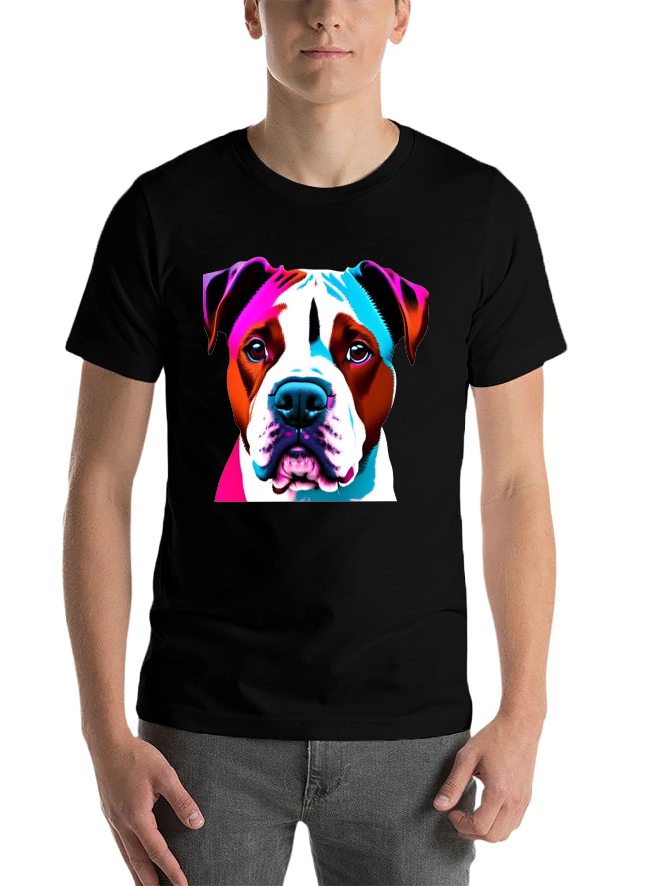 Black Vibrant Dog Graphic Tee - Unisex Black T-Shirt view 7