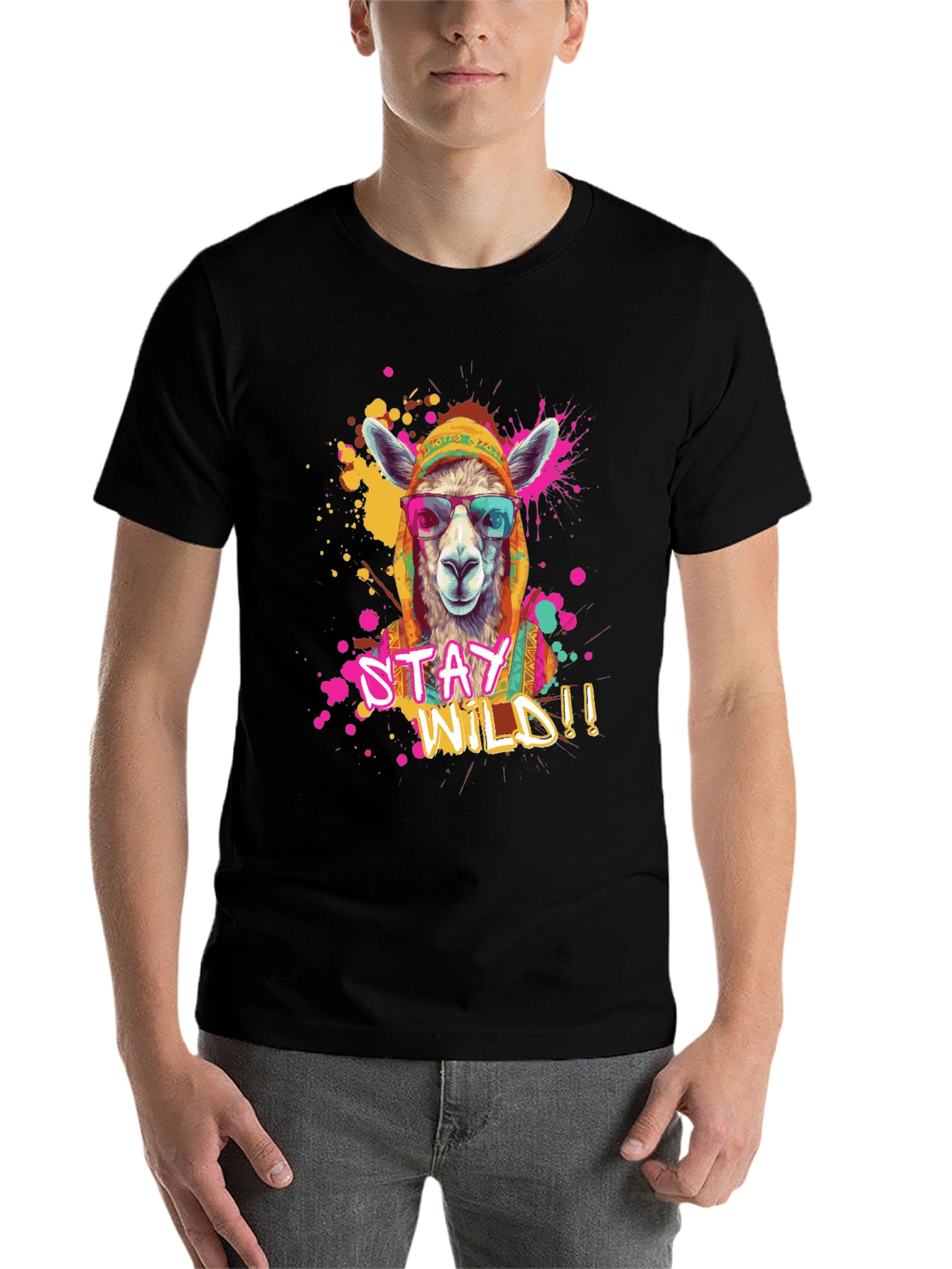 Black Stay Wild Llama Graphic Tee view 7