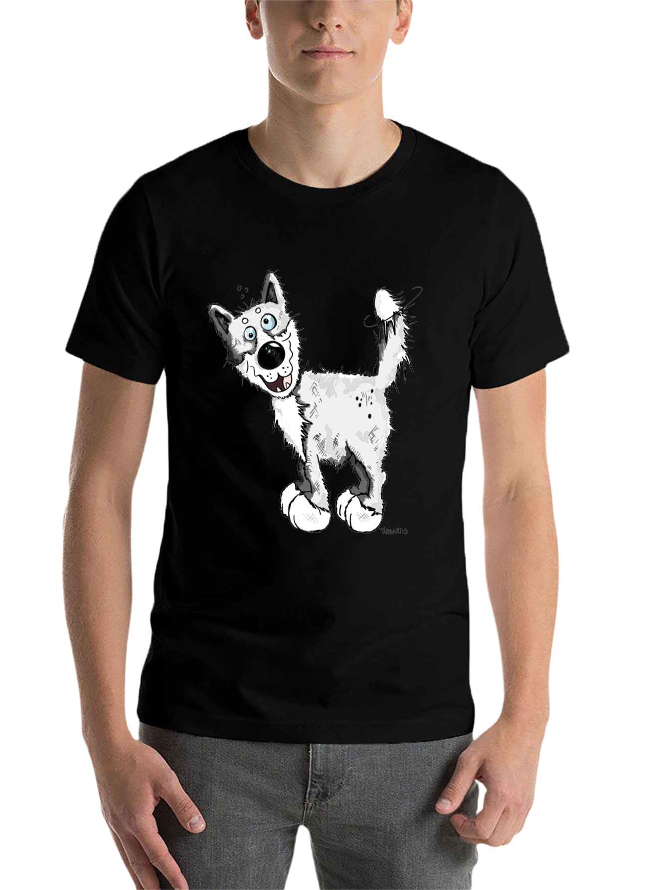 Black Cartoon Dog Graphic T-Shirt view 7