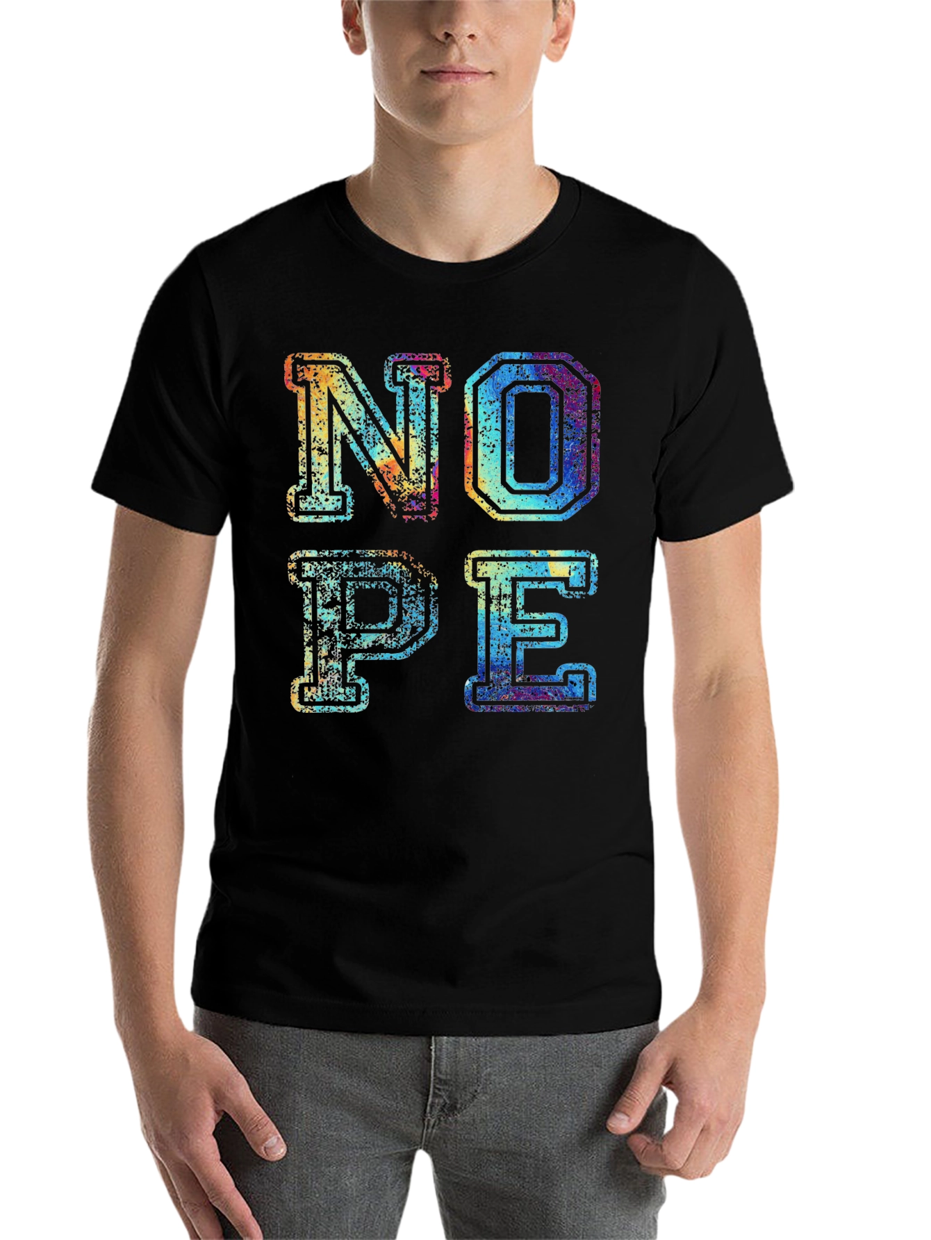 Black Retro "NOPE" Graphic Print Men's T-Shirt view 7