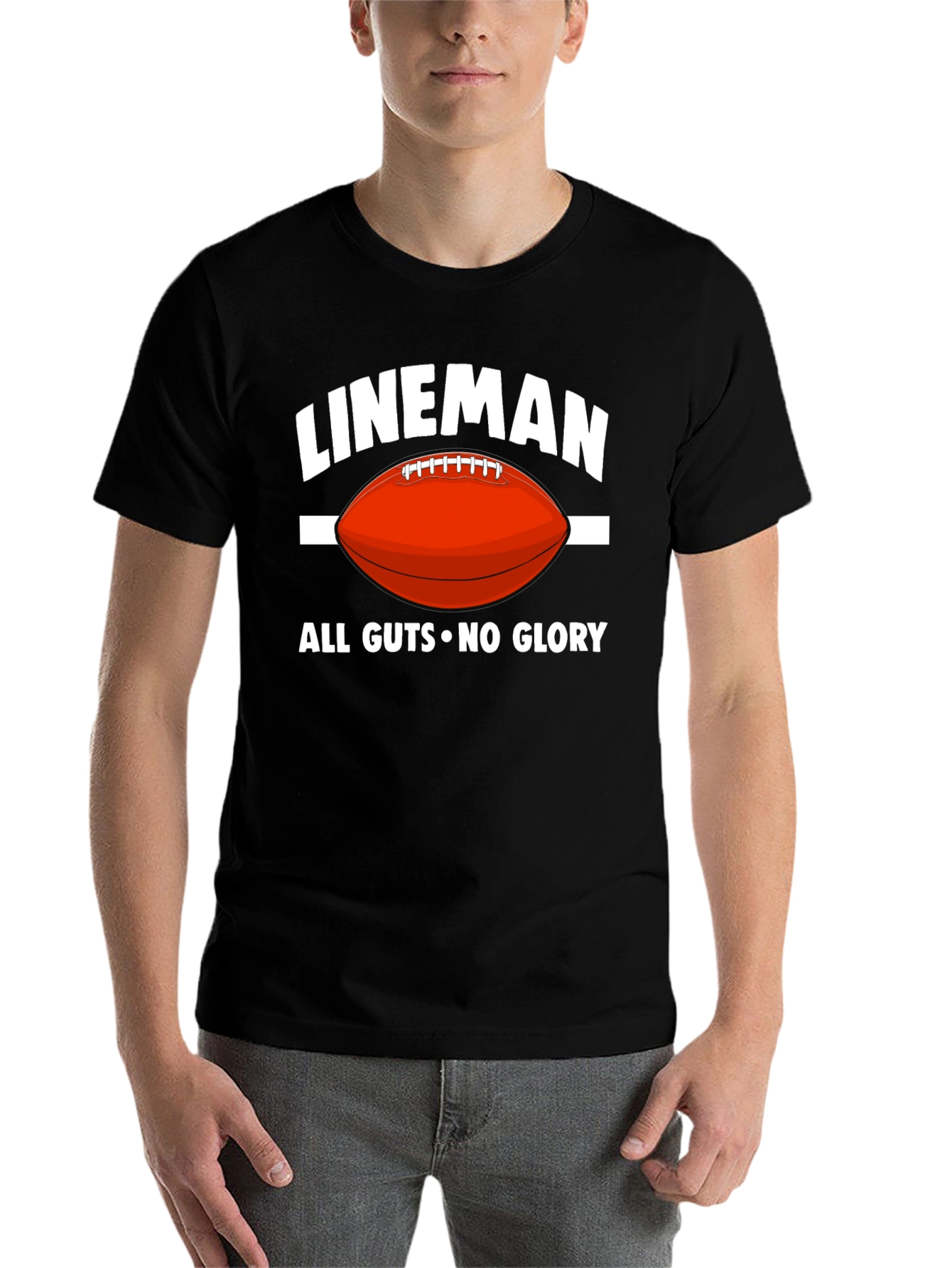Black Lineman All Guts No Glory Football T-Shirt view 7