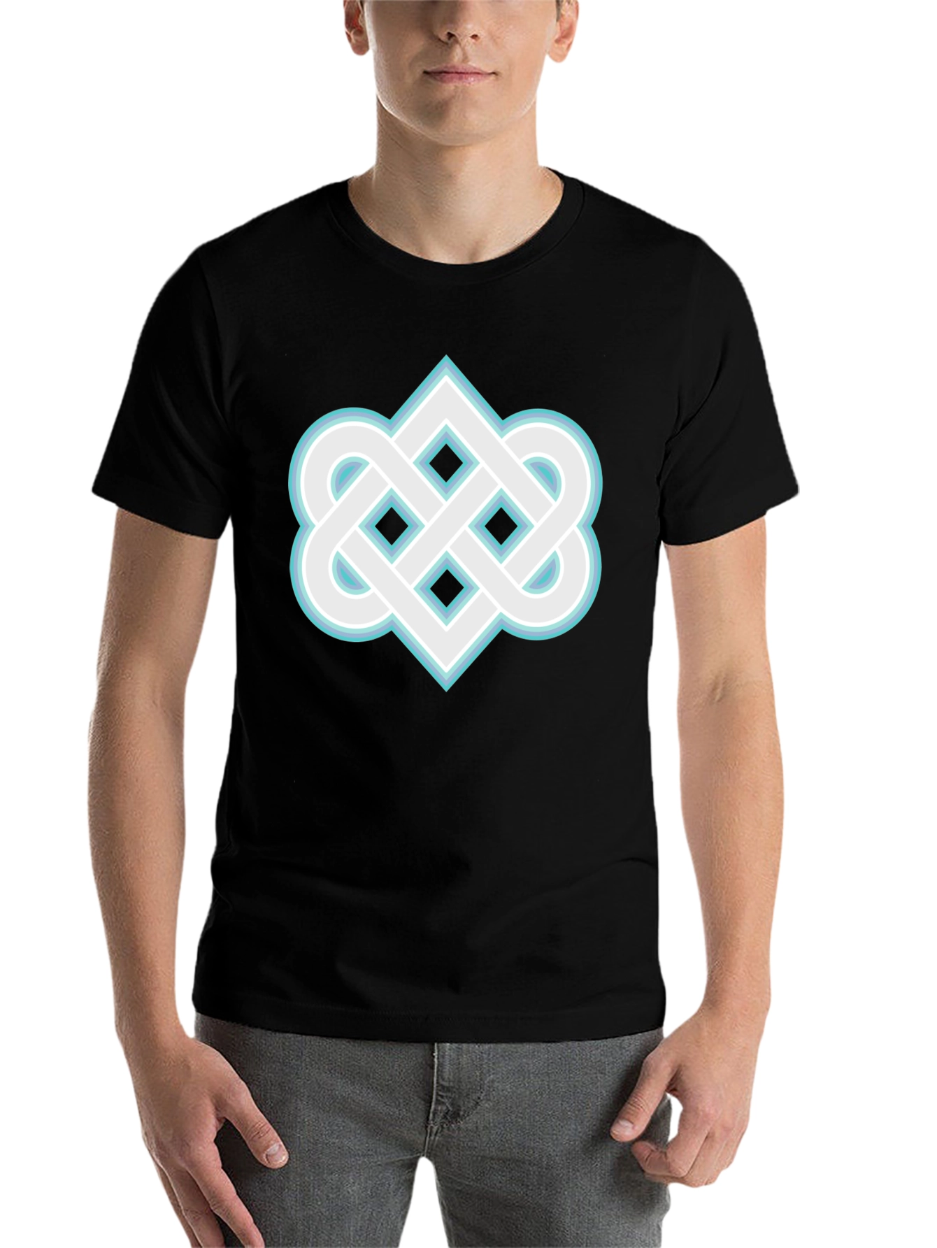 Black Geometric Knot Graphic Tee - Black Cotton Blend Shirt view 7