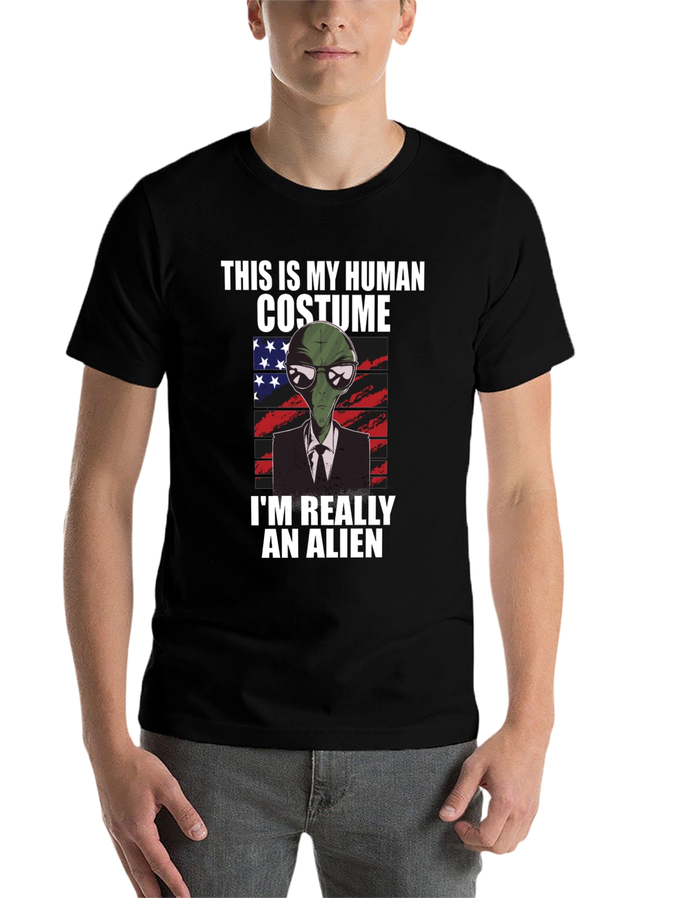 Black Human Costume Alien T-Shirt: Funny & Unique Design view 7