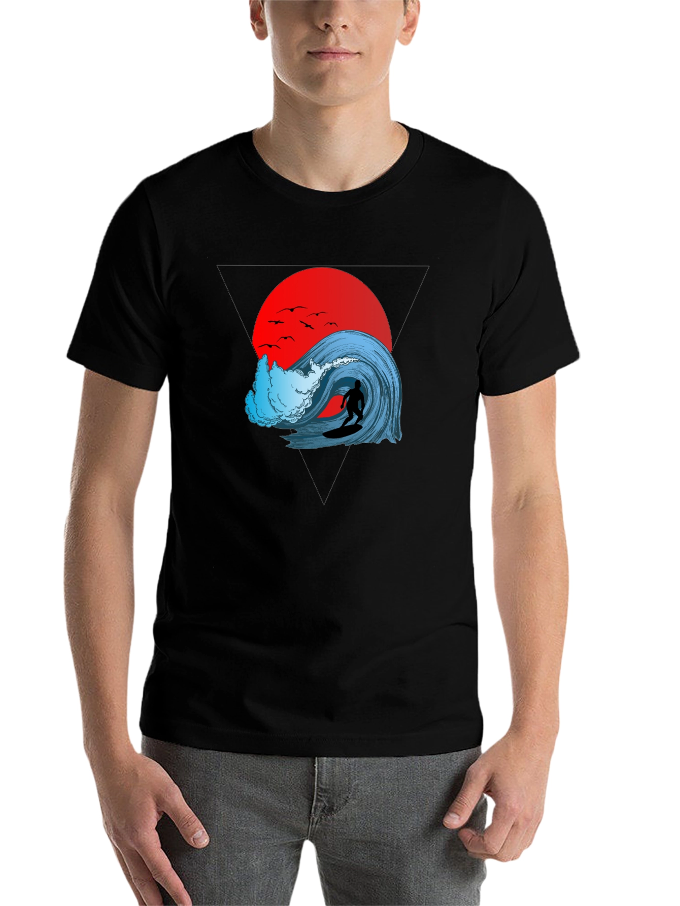 Black Surfer Wave Graphic Tee - Black Cotton view 7