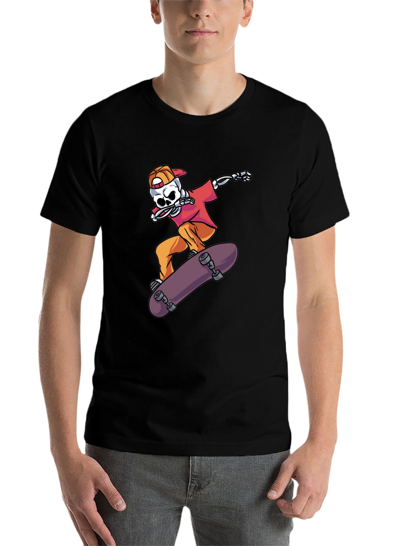 Black Skateboarding Skeleton Graphic Tee - Cool & Edgy Style view 7