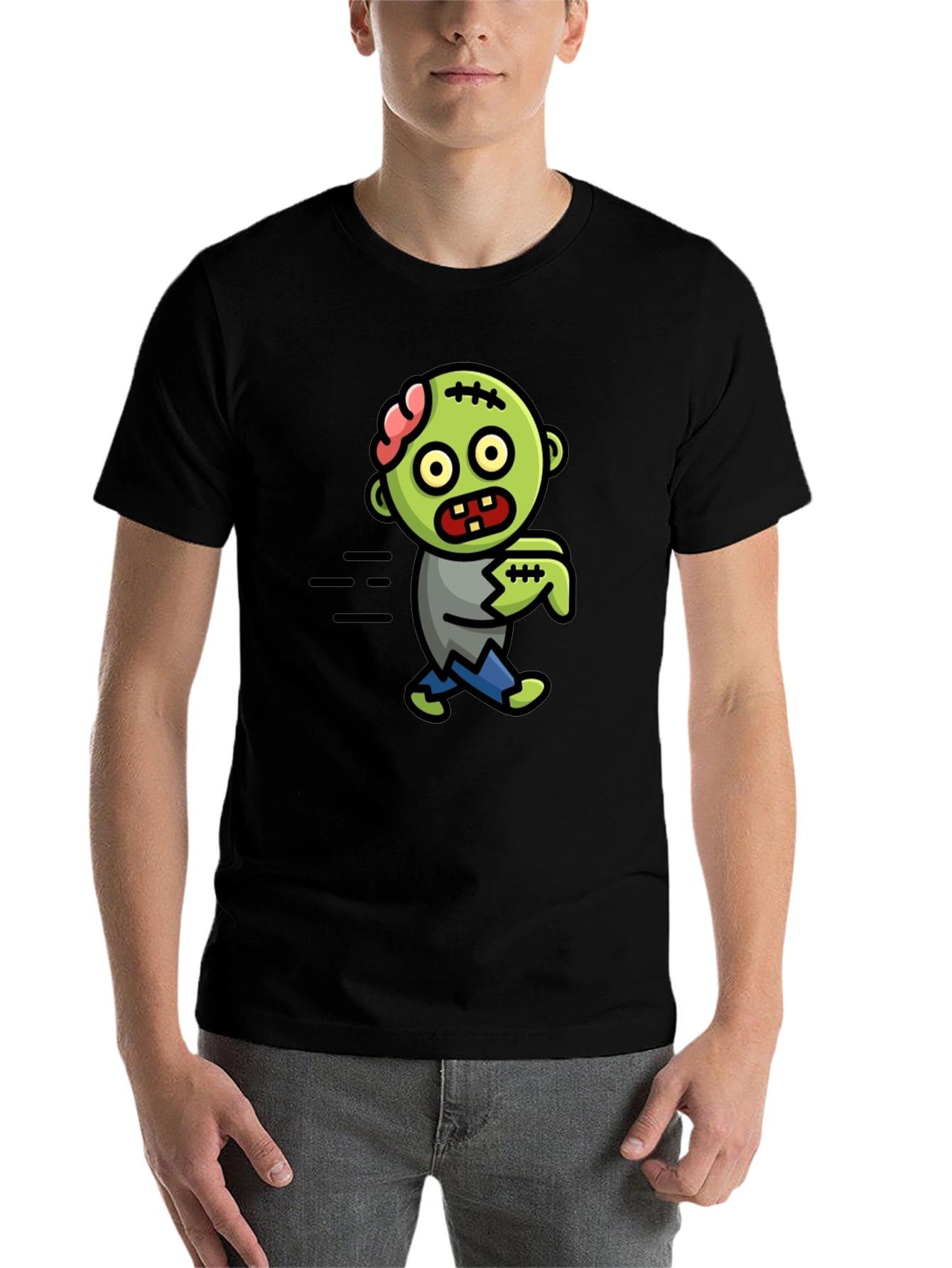 Black Zombie Cartoon Black T-Shirt view 7