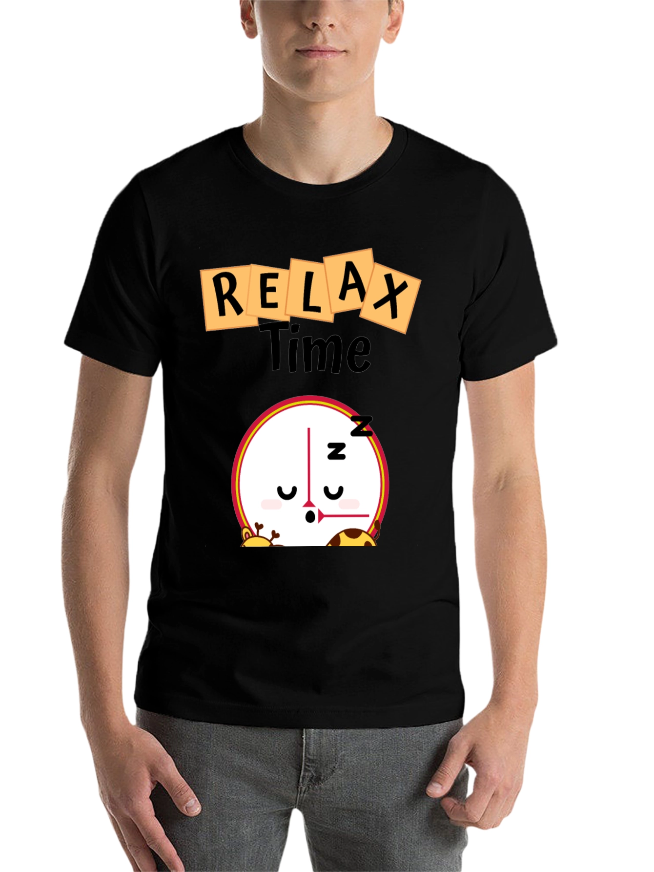 Black Relax Time Graphic Tee - Cartoon Clock Design view 7