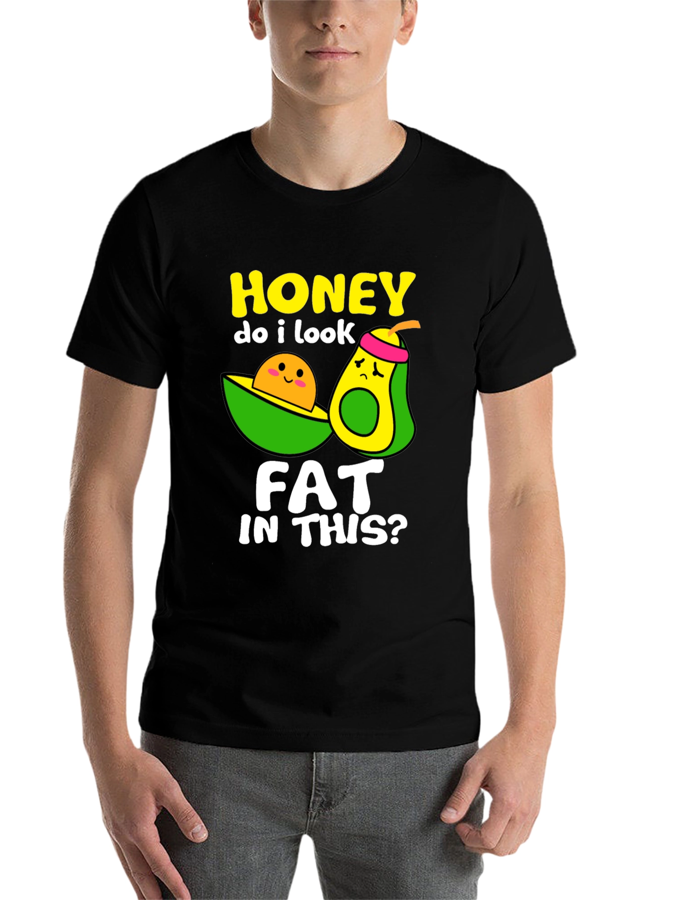Black Funny Avocado Graphic T-Shirt - Honey Do I Look Fat? view 7