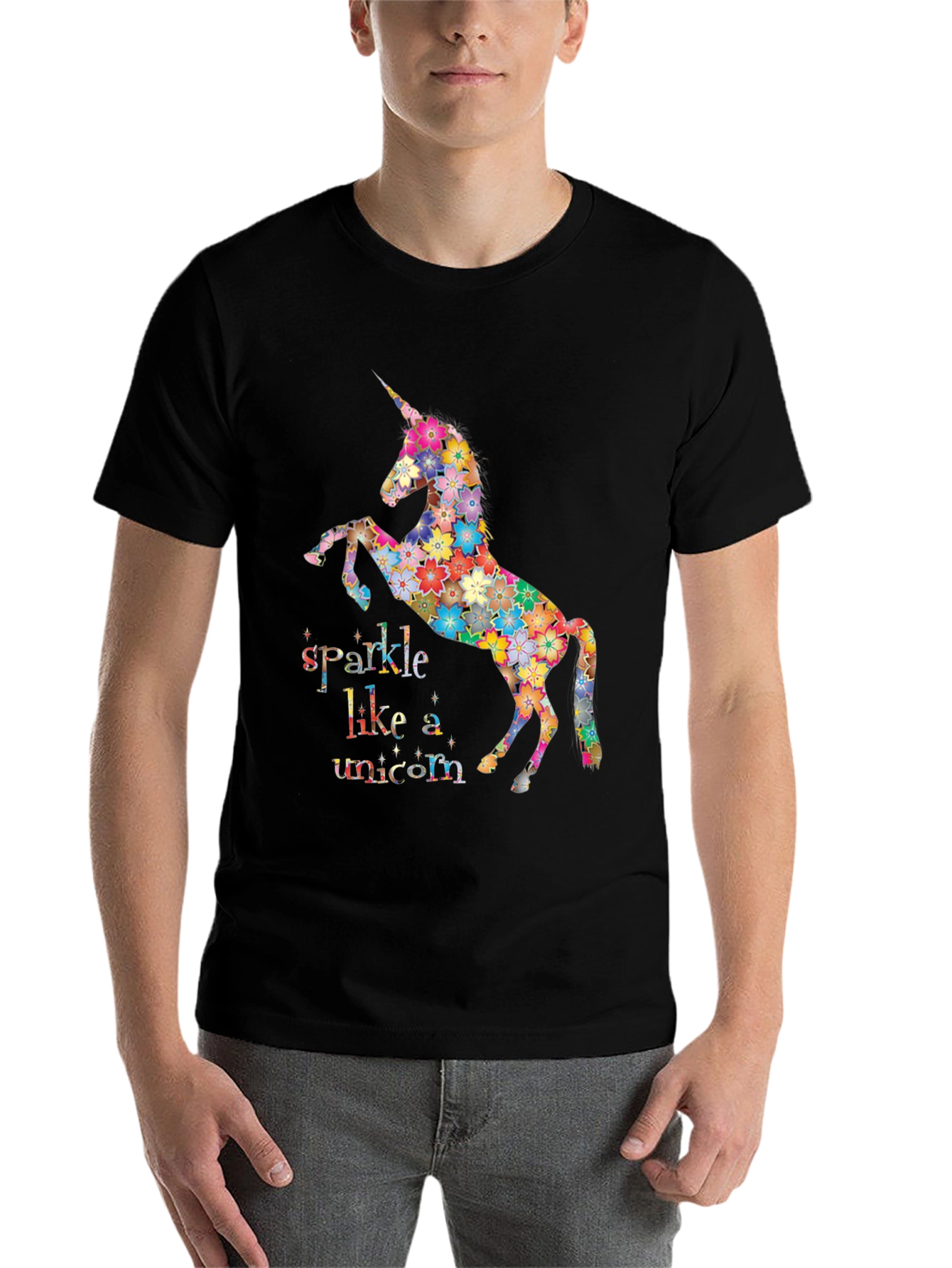 Black Floral Unicorn Graphic Tee - Sparkle Like a Unicorn view 7