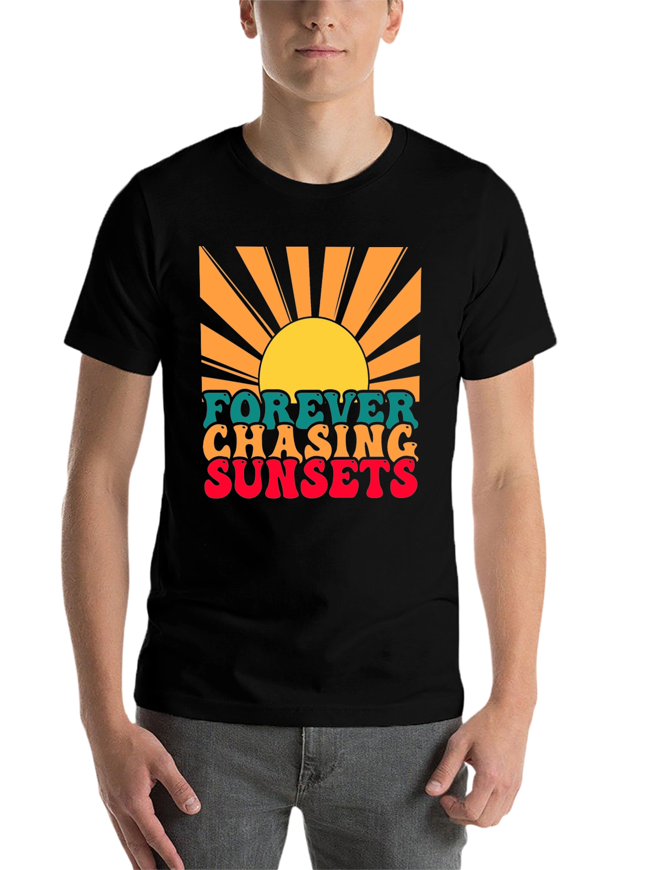 Black Forever Chasing Sunsets Graphic T-Shirt view 7