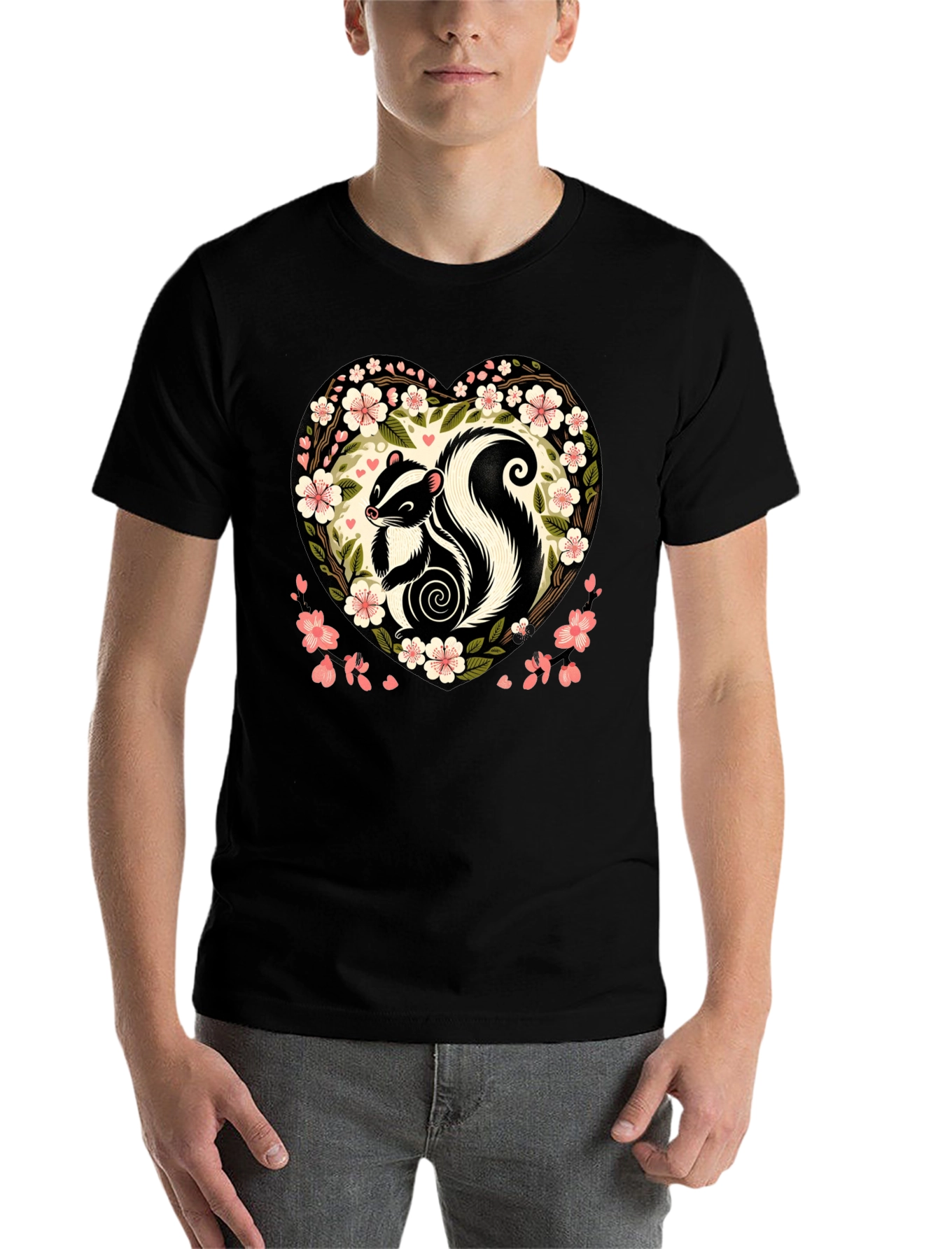 Black Skunk Heart Floral Graphic Tee view 7
