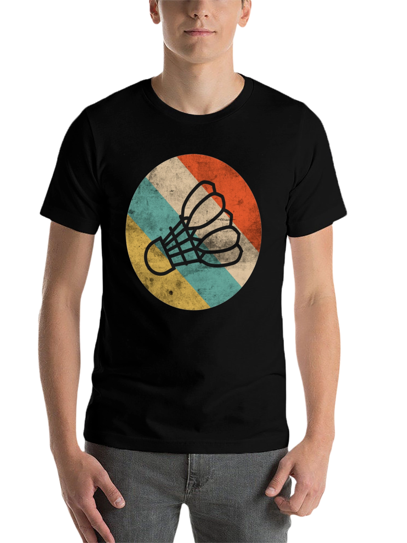 Black Retro Badminton Shuttlecock T-Shirt view 7