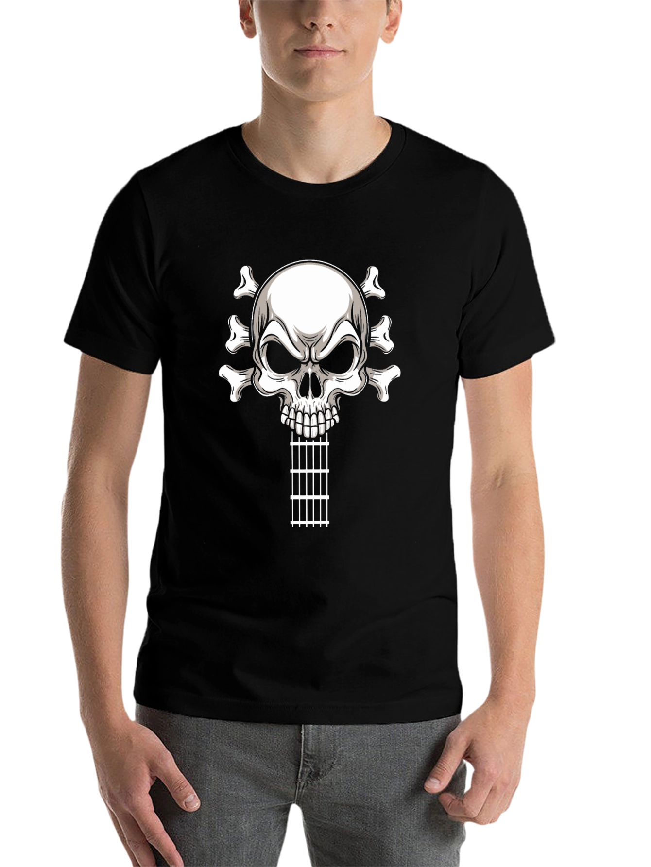 Black Skull Guitar T-Shirt - Rocker Style Black Tee view 7