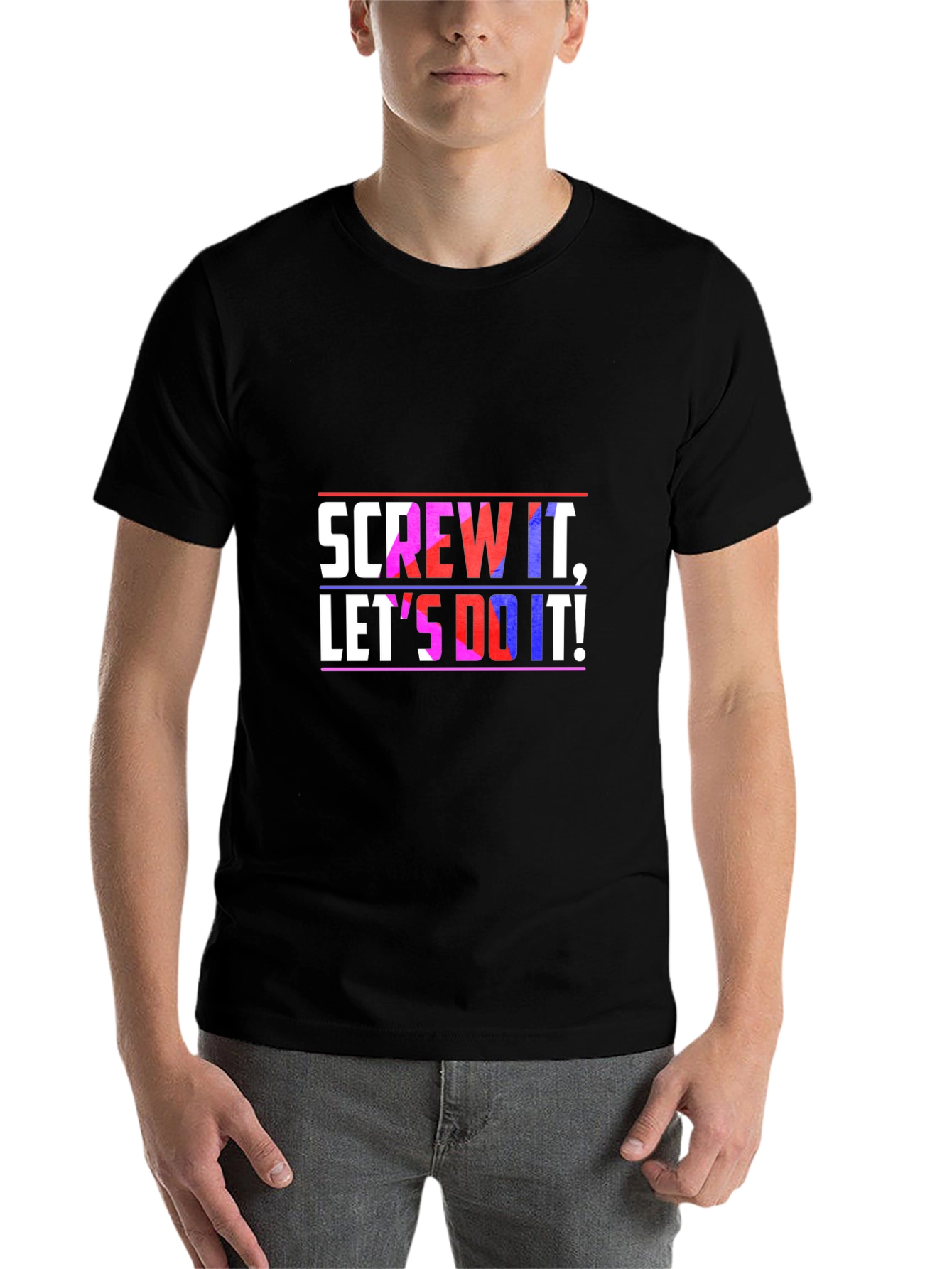 Black Screw It, Let's Do It! Graphic Tee view 7