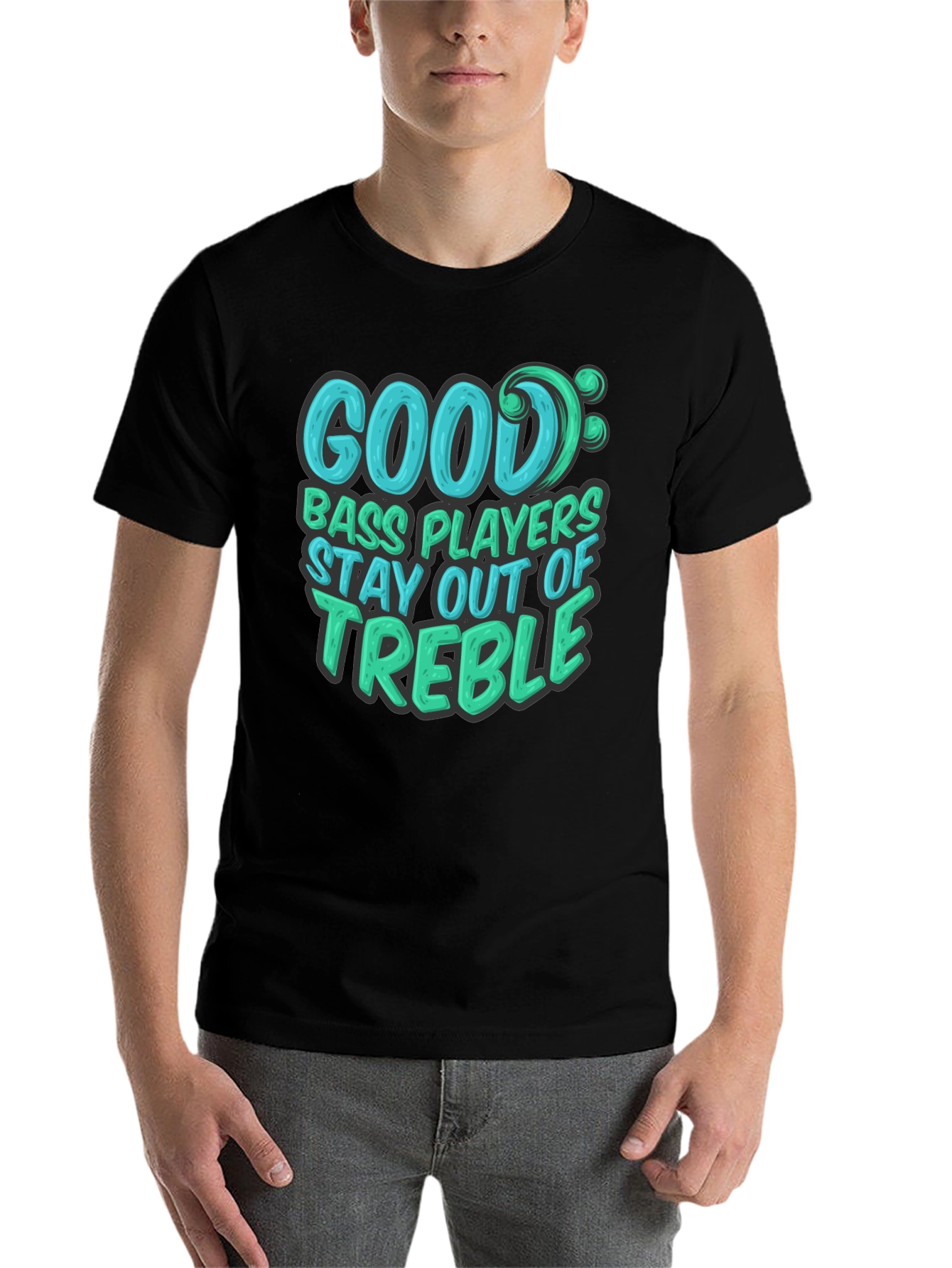 Black Good Bass Players Stay Out of Treble - Black T-Shirt view 7