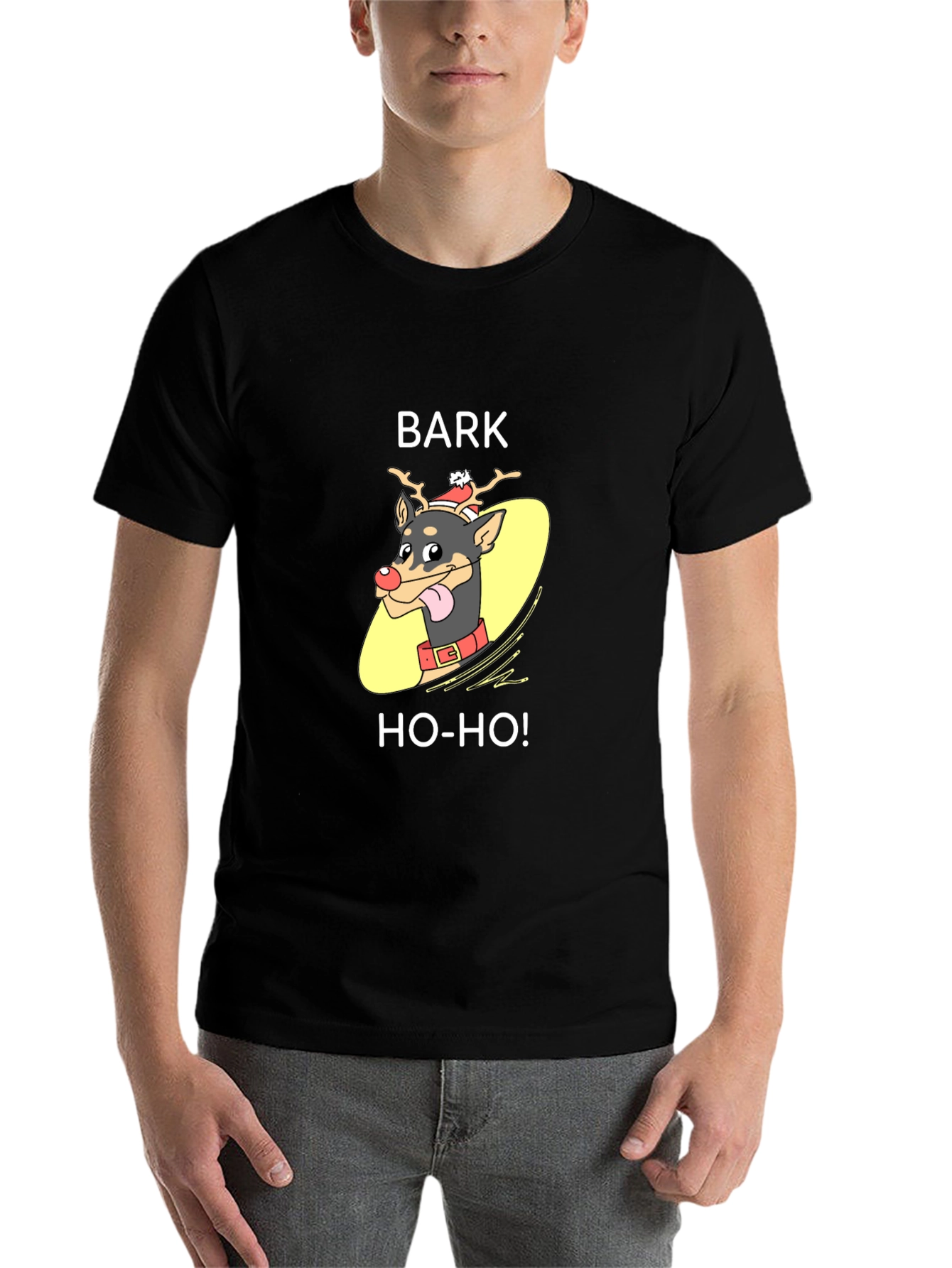 Black Funny Christmas Dog T-Shirt - Bark Ho-Ho! view 7