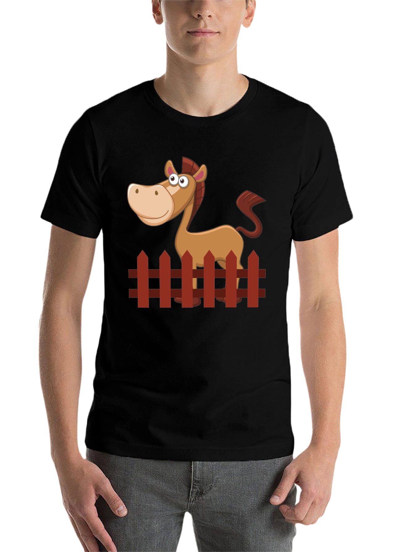 Black Cartoon Horse Graphic Tee - Black Cotton Shirt view 7