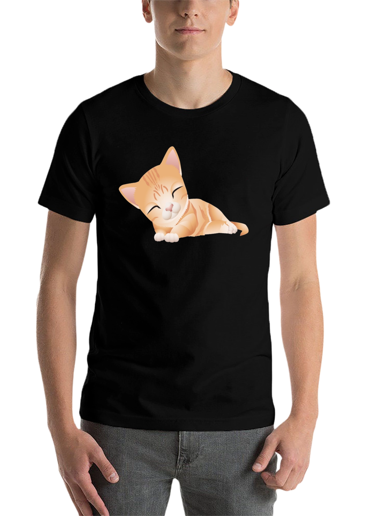Black Cute Kitten Graphic Tee - Soft Black Cotton T-Shirt view 7