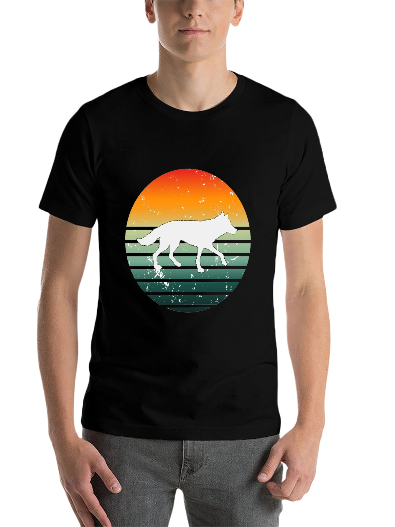 Black Sunset Wolf Graphic Tee - Retro Style view 7