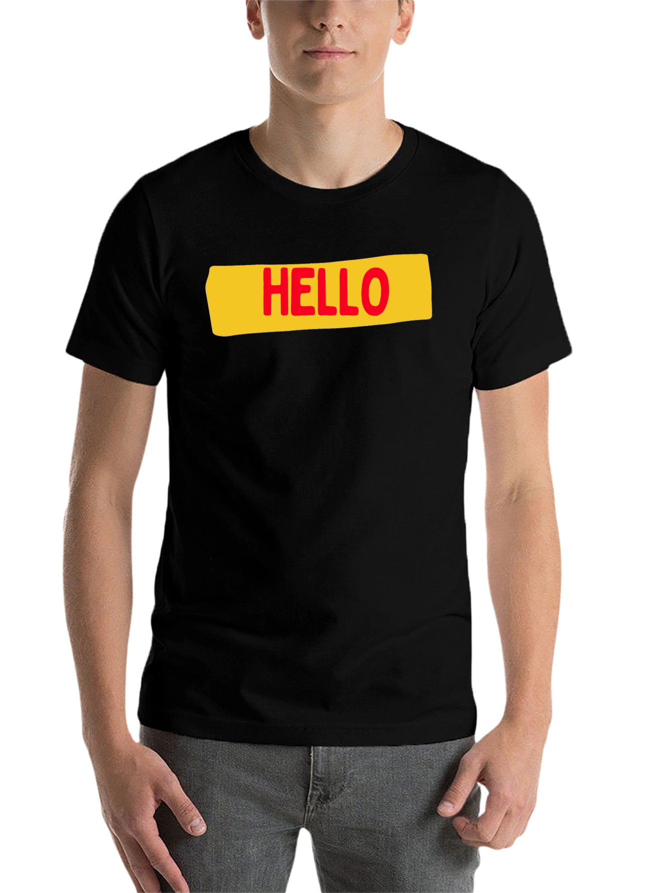 Black Hello T-Shirt - Casual Graphic Tee view 7