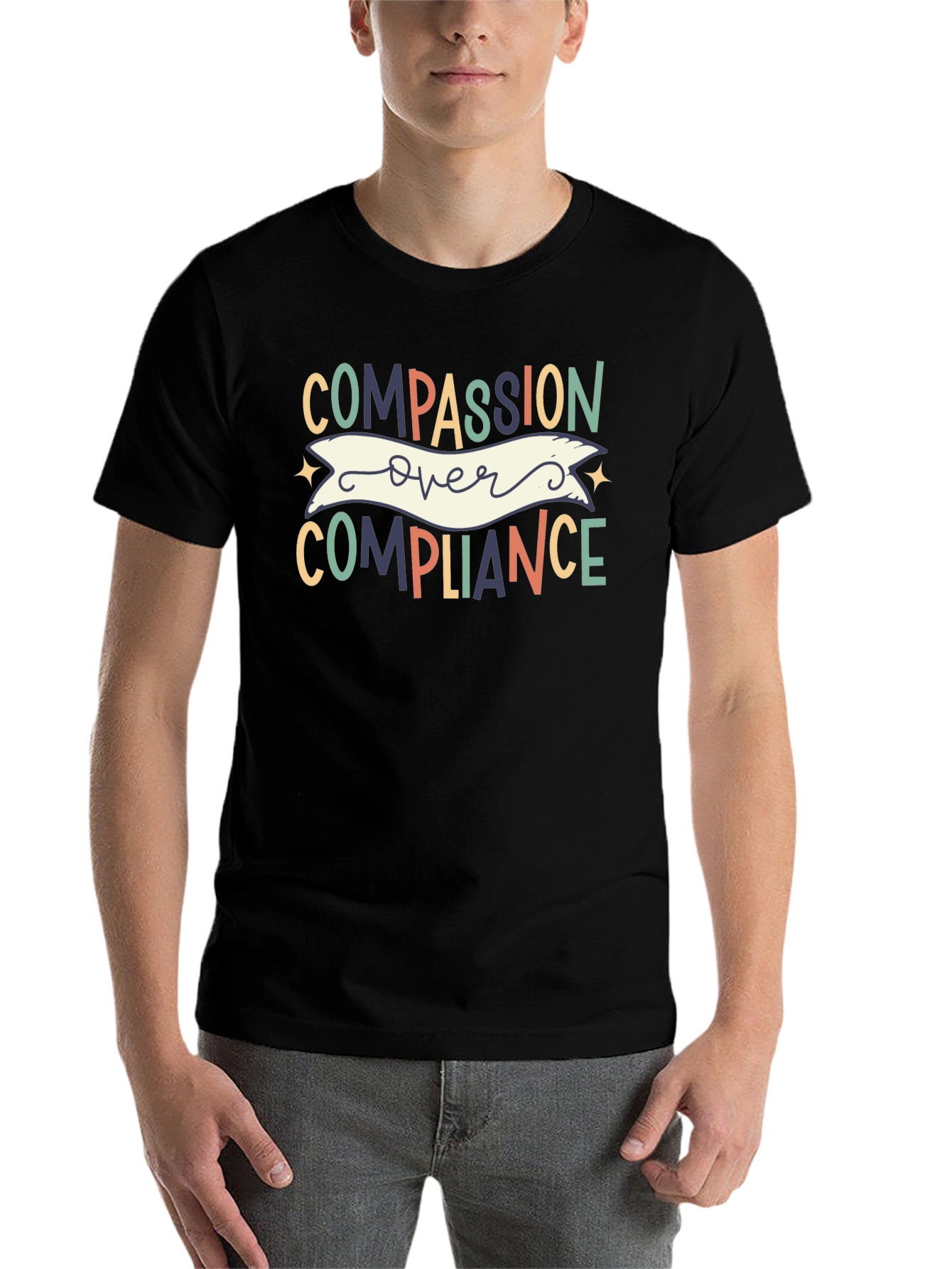 Black Compassion Over Compliance Graphic Tee view 7