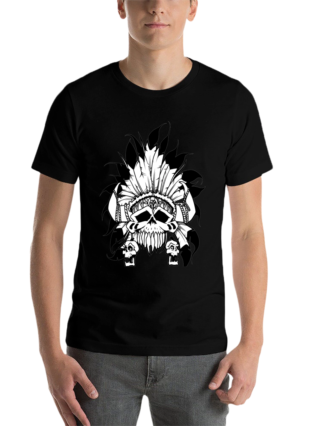 Black Skull Headdress Graphic T-Shirt - Black view 7