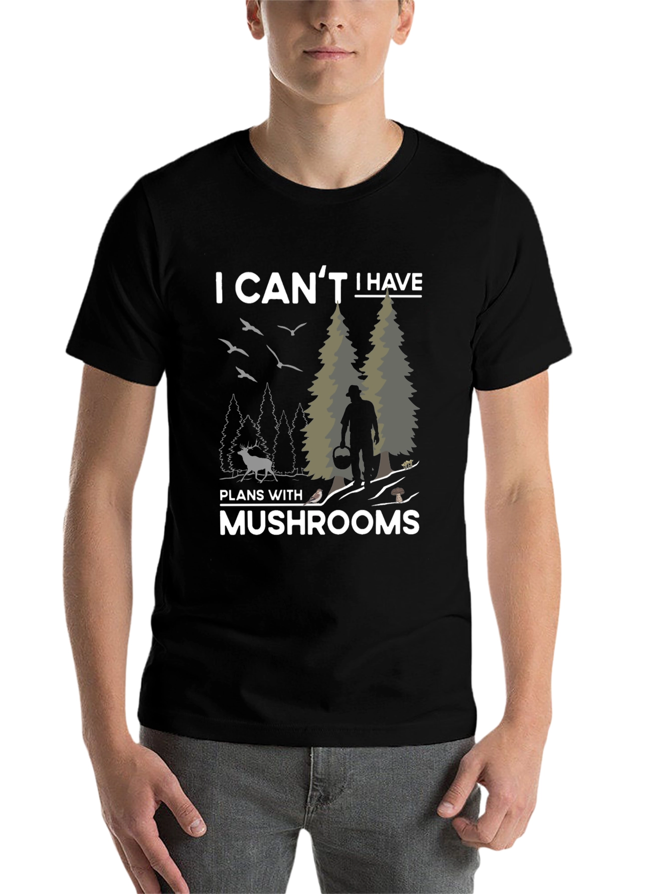 Black Mushroom Lover's T-Shirt - I Can't Have Plans With Mushrooms view 7
