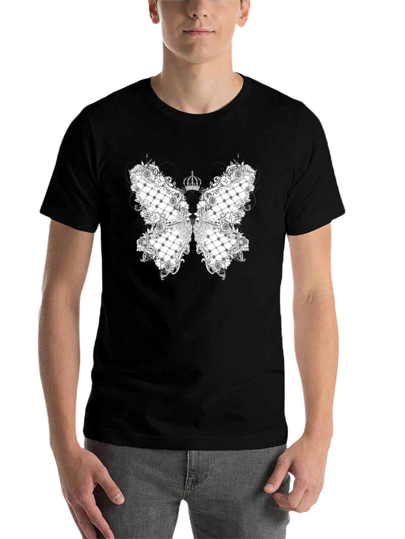 Black Elegant Butterfly Crown Graphic Tee view 7
