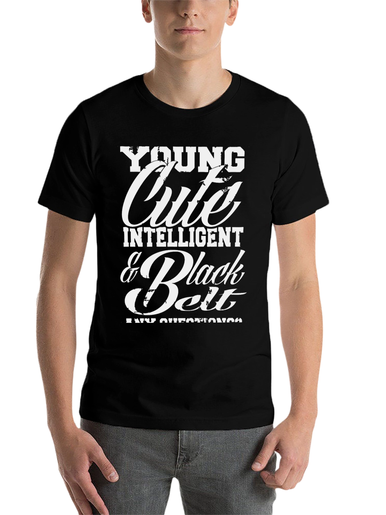 Black Young Cute Intelligent Black Belt T-Shirt view 7