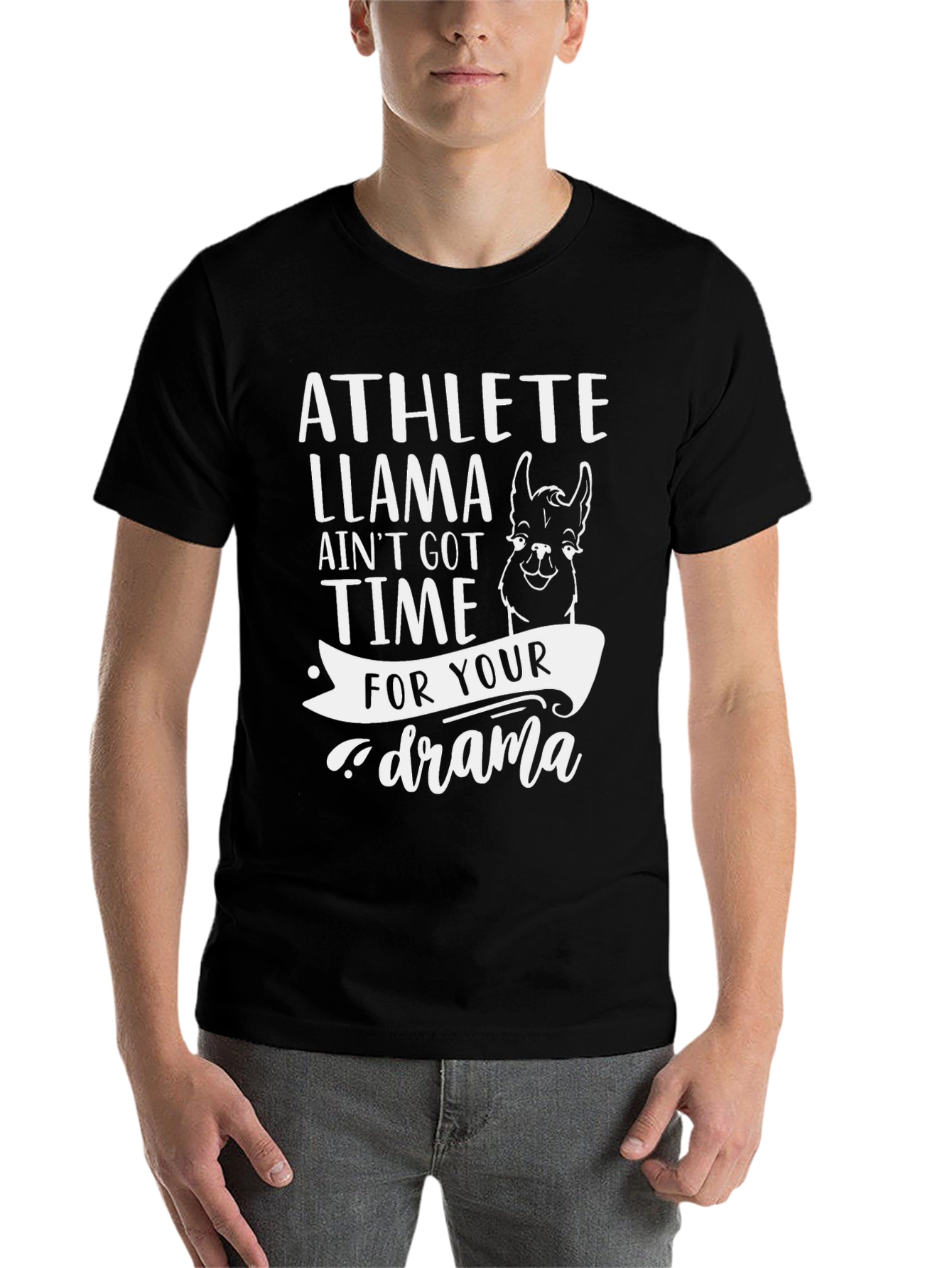 Black Athlete Llama Drama T-Shirt Funny Graphic Tee view 7