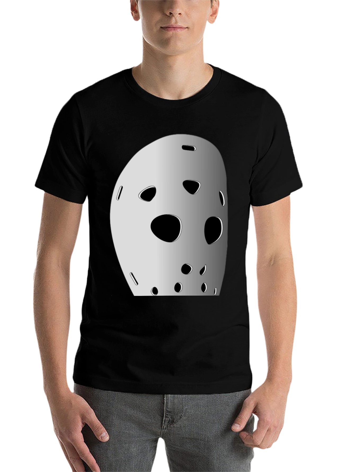 Black Hockey Mask Graphic Tee - Classic Horror Movie Style view 7