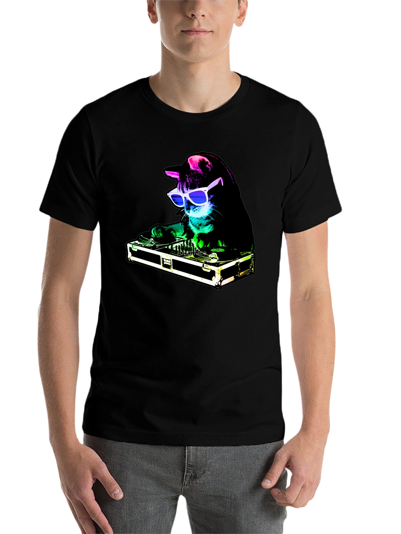 Black DJ Cat Graphic T-Shirt - Black view 7