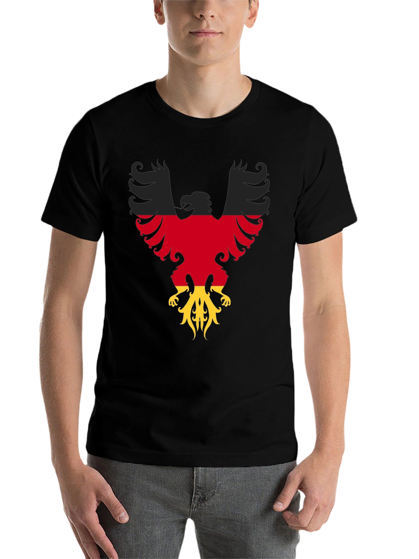 Black German Flag Eagle Graphic Tee - Black Cotton T-Shirt view 7