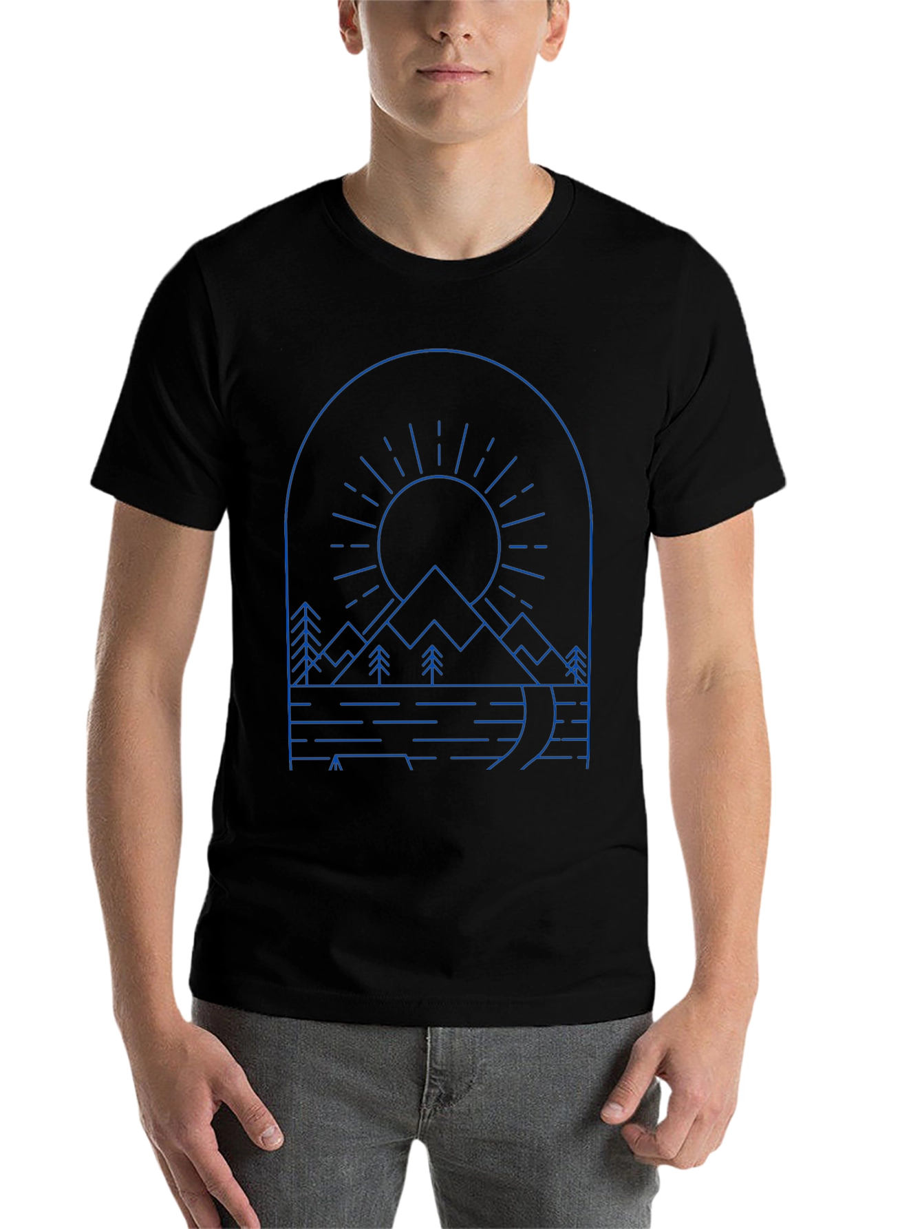 Black Modern Geometric Nature Graphic T-Shirt view 7