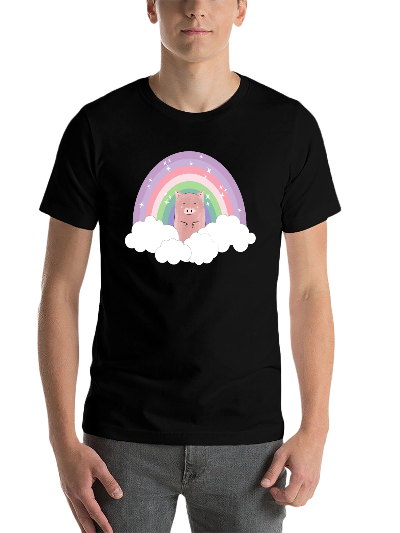 Black Rainbow Pig T-Shirt - Cute Cartoon Design view 7