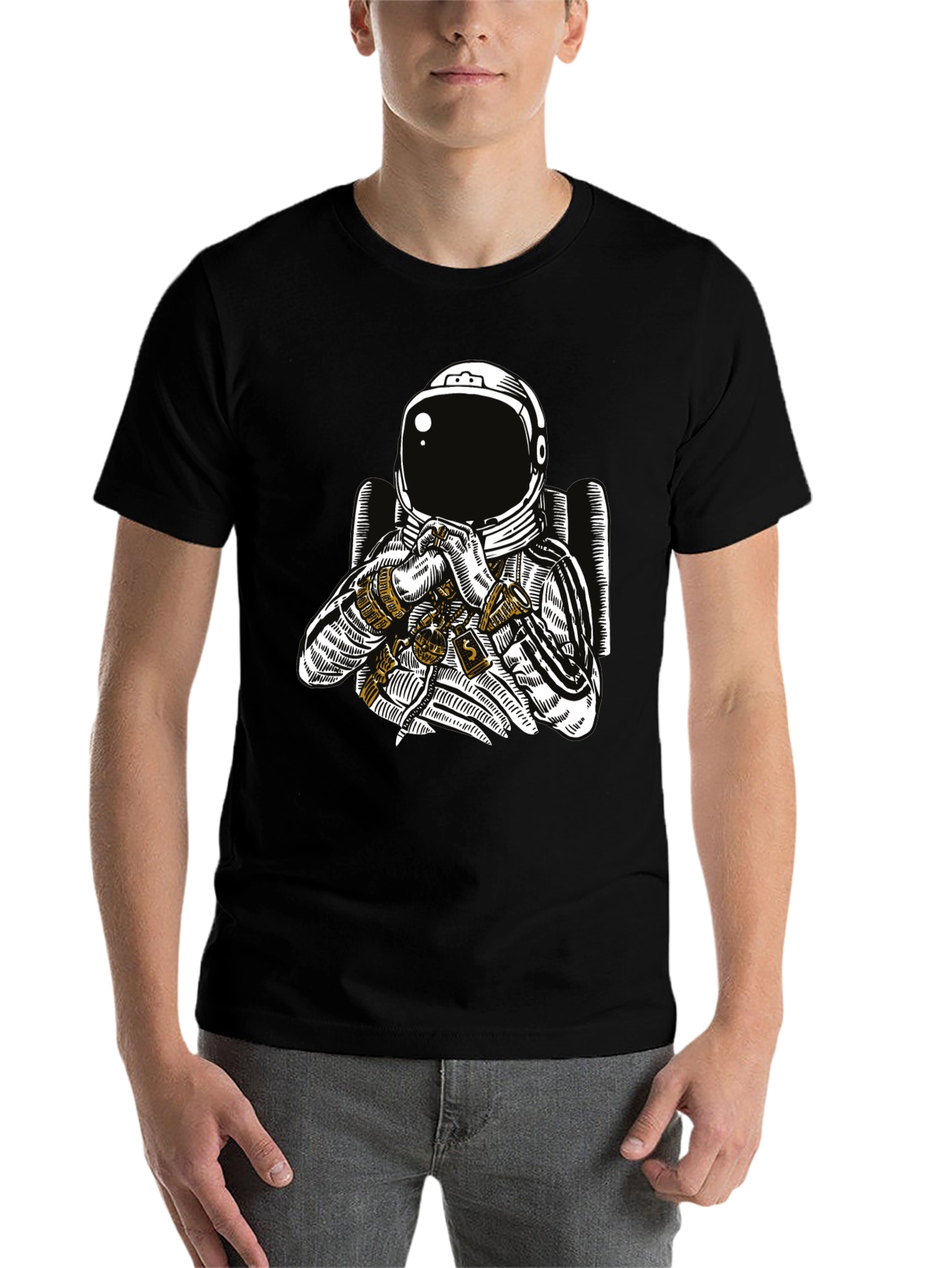 Black Astronaut Graphic Tee - Black Cotton T-Shirt view 7