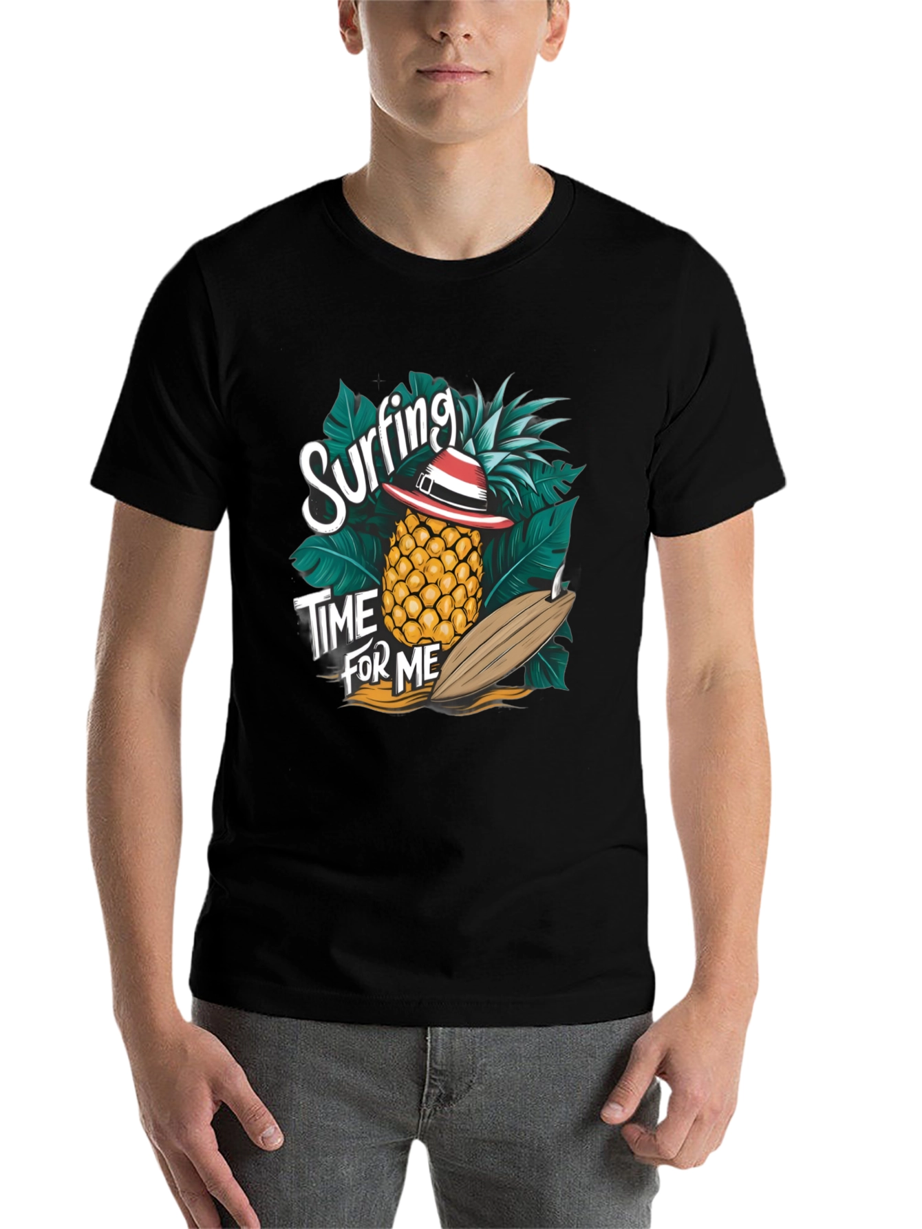 Black Surfing Pineapple T-Shirt - Tropical Summer Vibes view 7