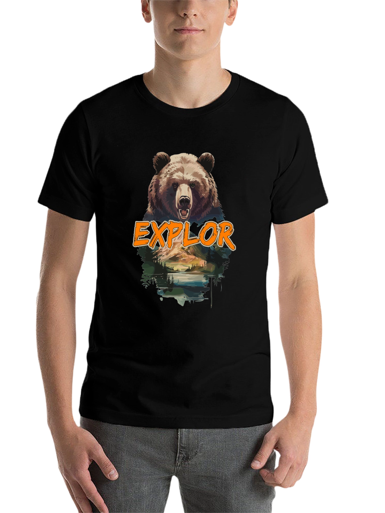 Black Explore Bear Graphic Tee - Nature Adventure Shirt view 7