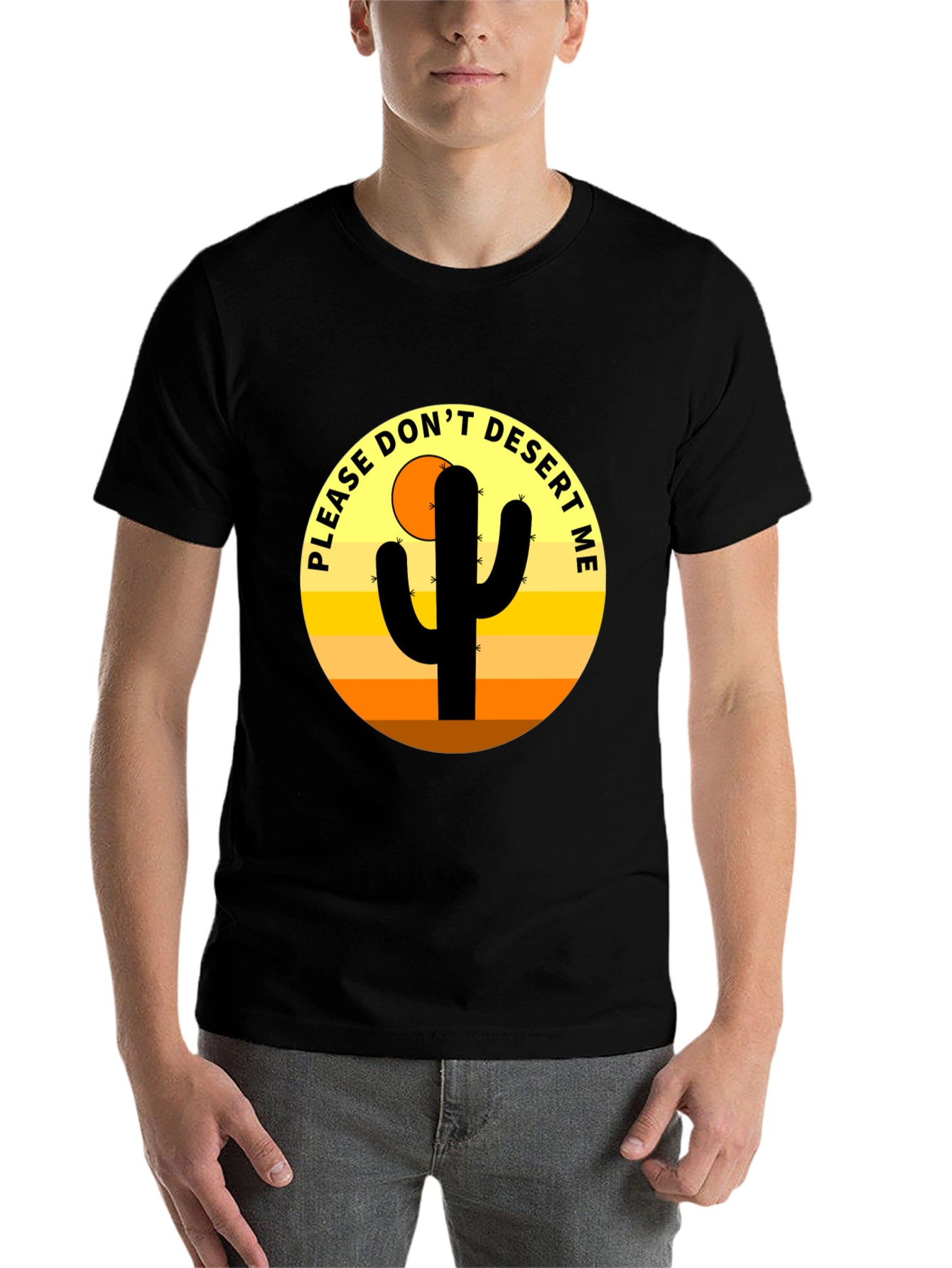 Black Cactus Desert Graphic Novelty Men's T-Shirt view 7