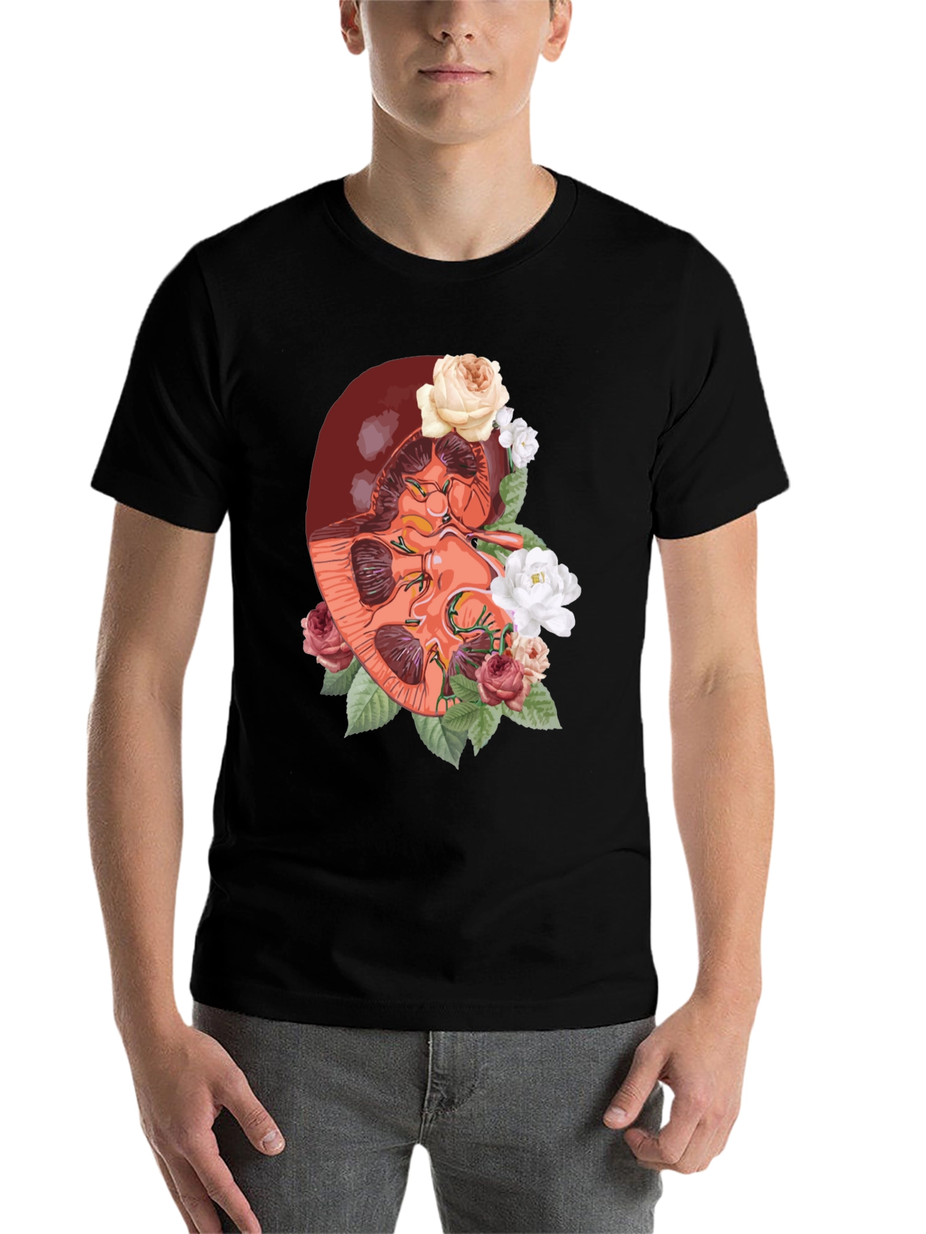 Black Floral Kidney Graphic Tee - Unique Anatomy T-Shirt view 7