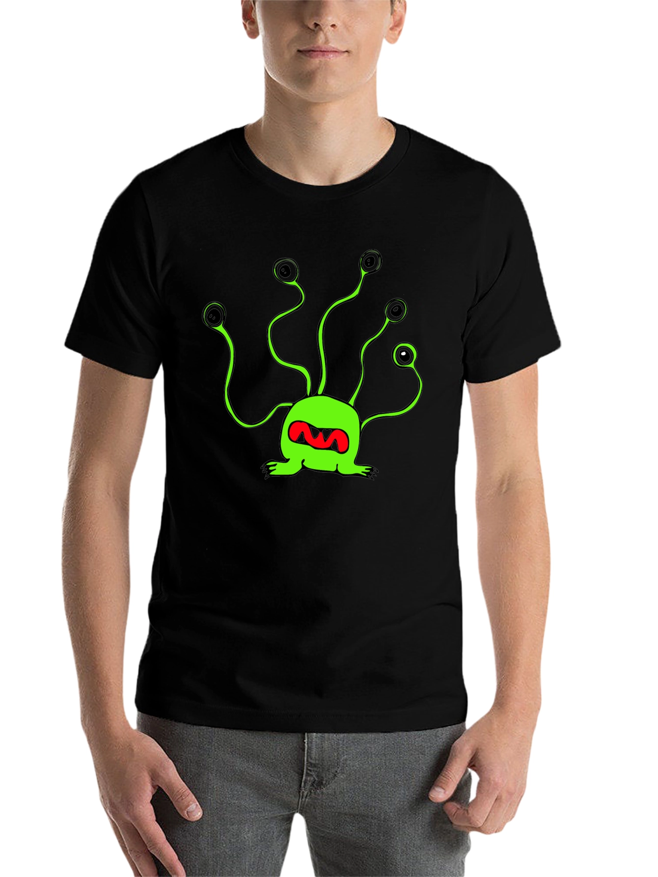 Funky Green Alien T-Shirt - Black Cotton Tee - 7