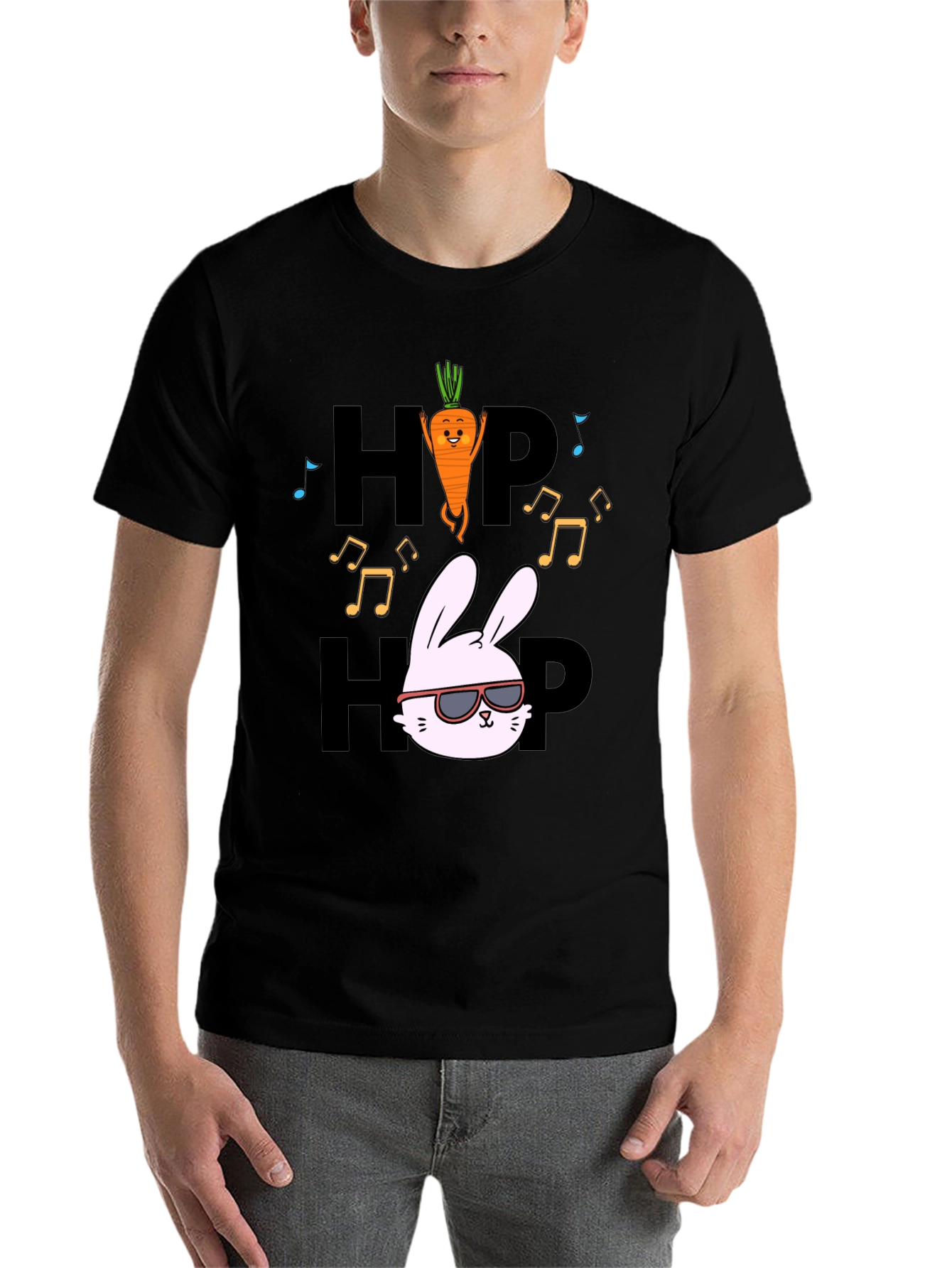 Black Hip Hop Bunny Carrot Music Black T-Shirt view 7