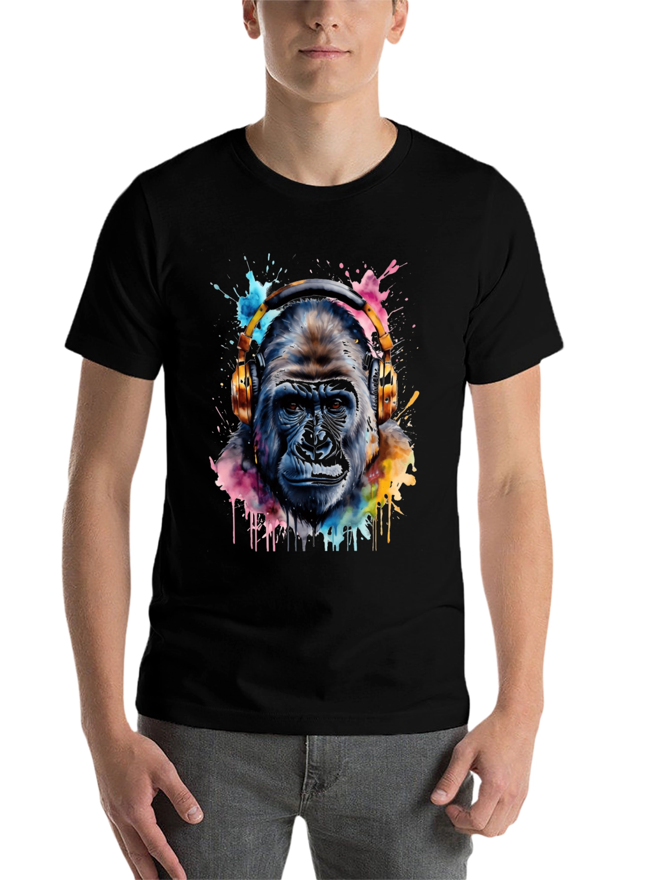Black Gorilla DJ Tee - Watercolor Ape T-Shirt view 7