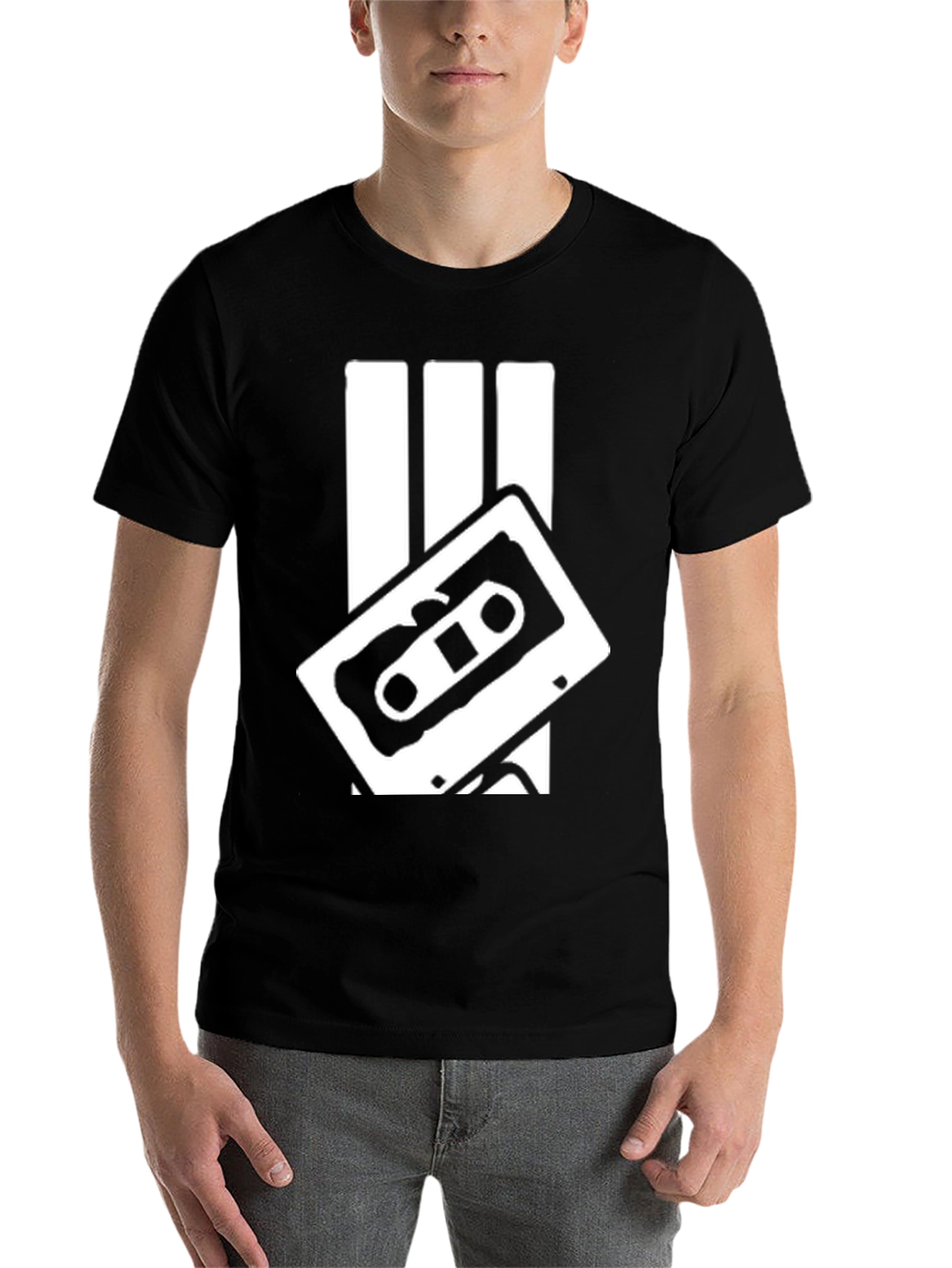 Black Retro Cassette Tape Graphic Tee - Black Cotton Blend view 7