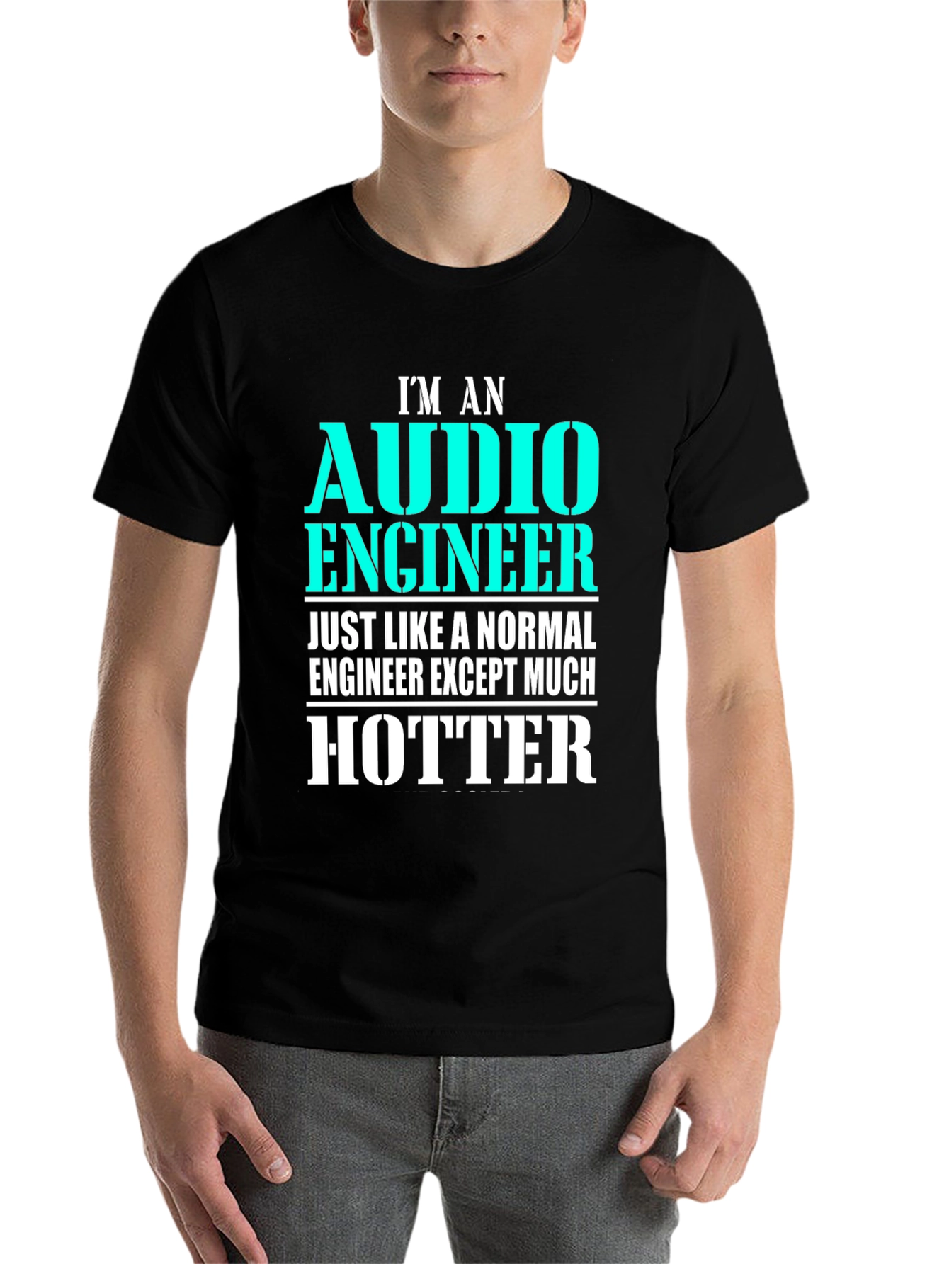 Black Audio Engineer Hotter Black T-Shirt Funny Gift view 7
